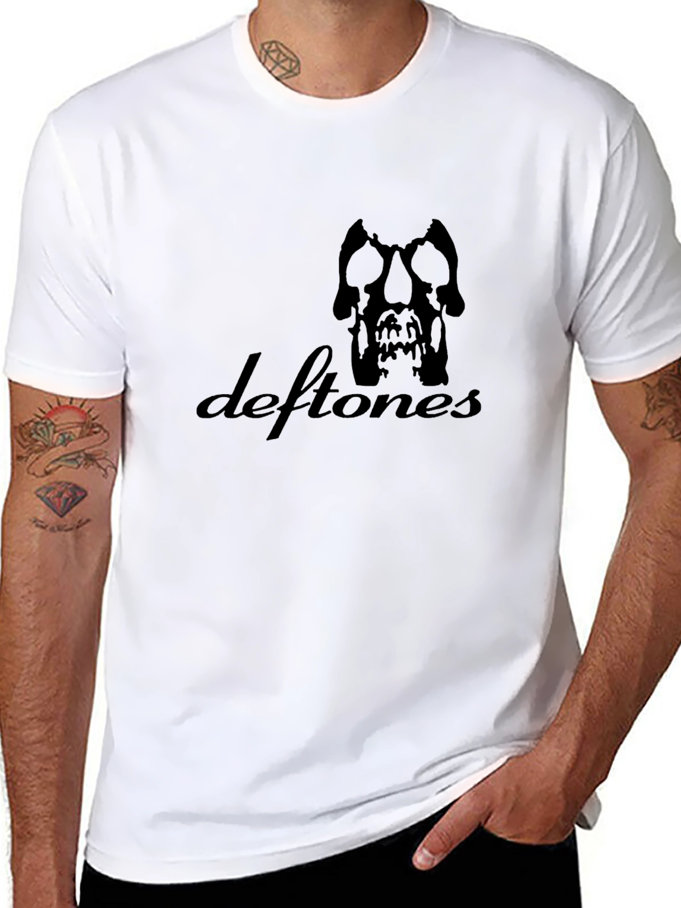 Black Deftones Band Skull Logo Black T-Shirt view 8