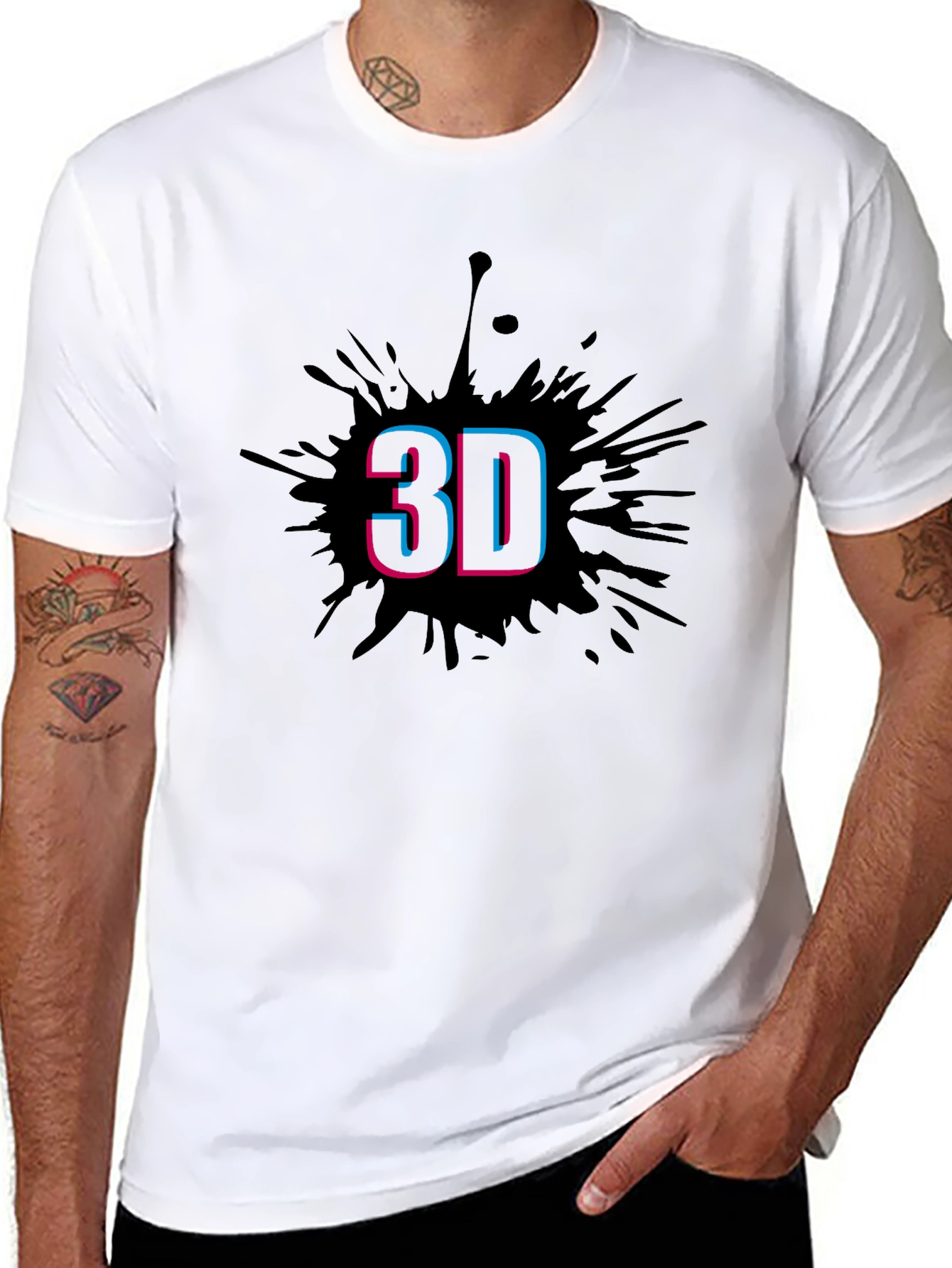 Black Stylish Men's Black T-Shirt with 3D Splash Design view 8