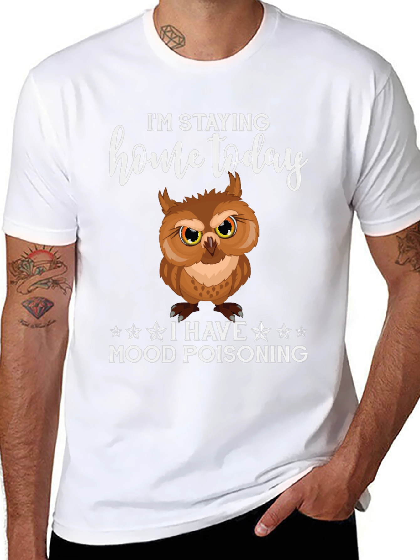 Black I'm Staying Home Mood Poisoning Owl Graphic Tee view 8