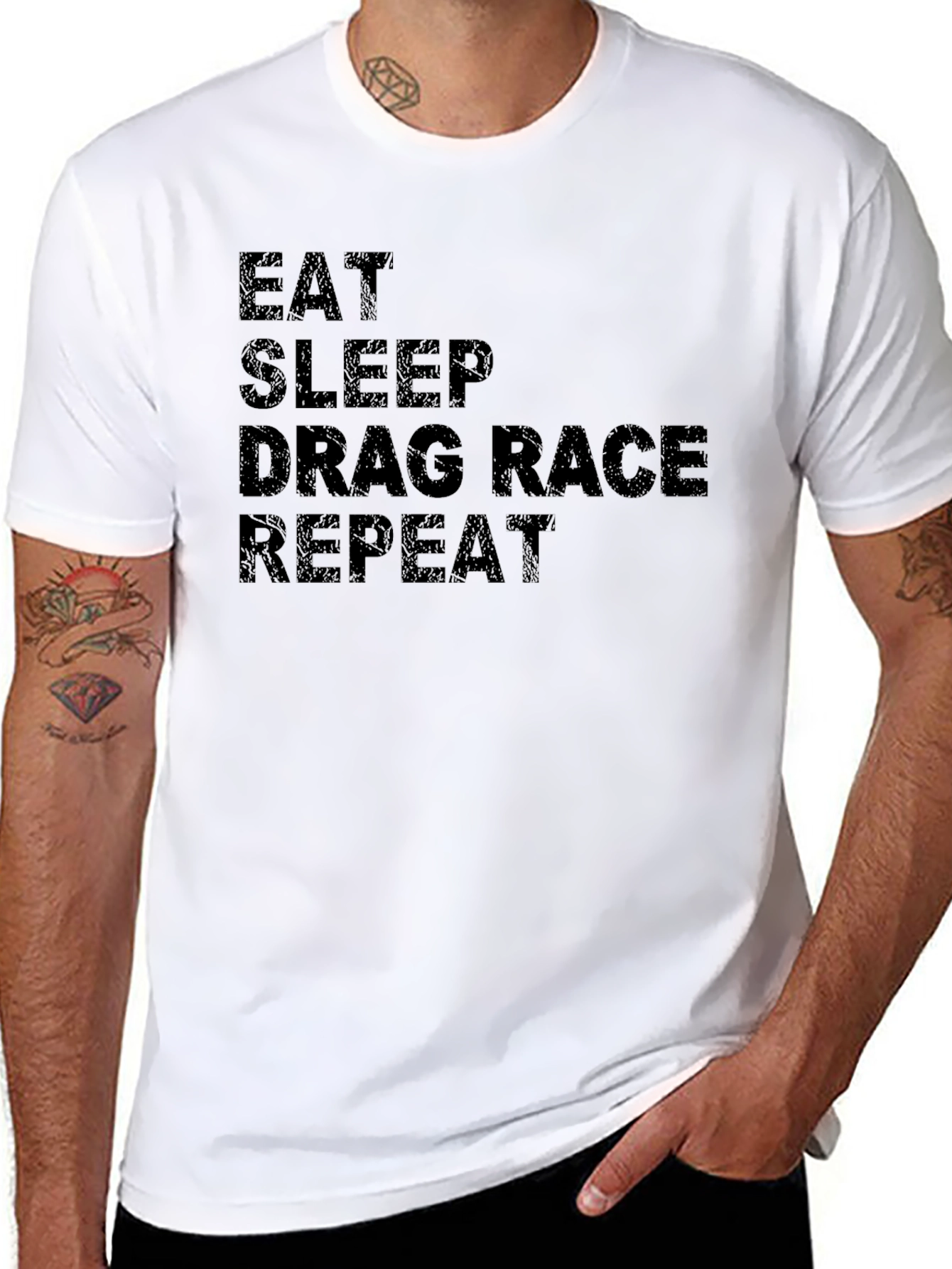 Black Eat Sleep Drag Race Repeat Men's Black T-Shirt view 8