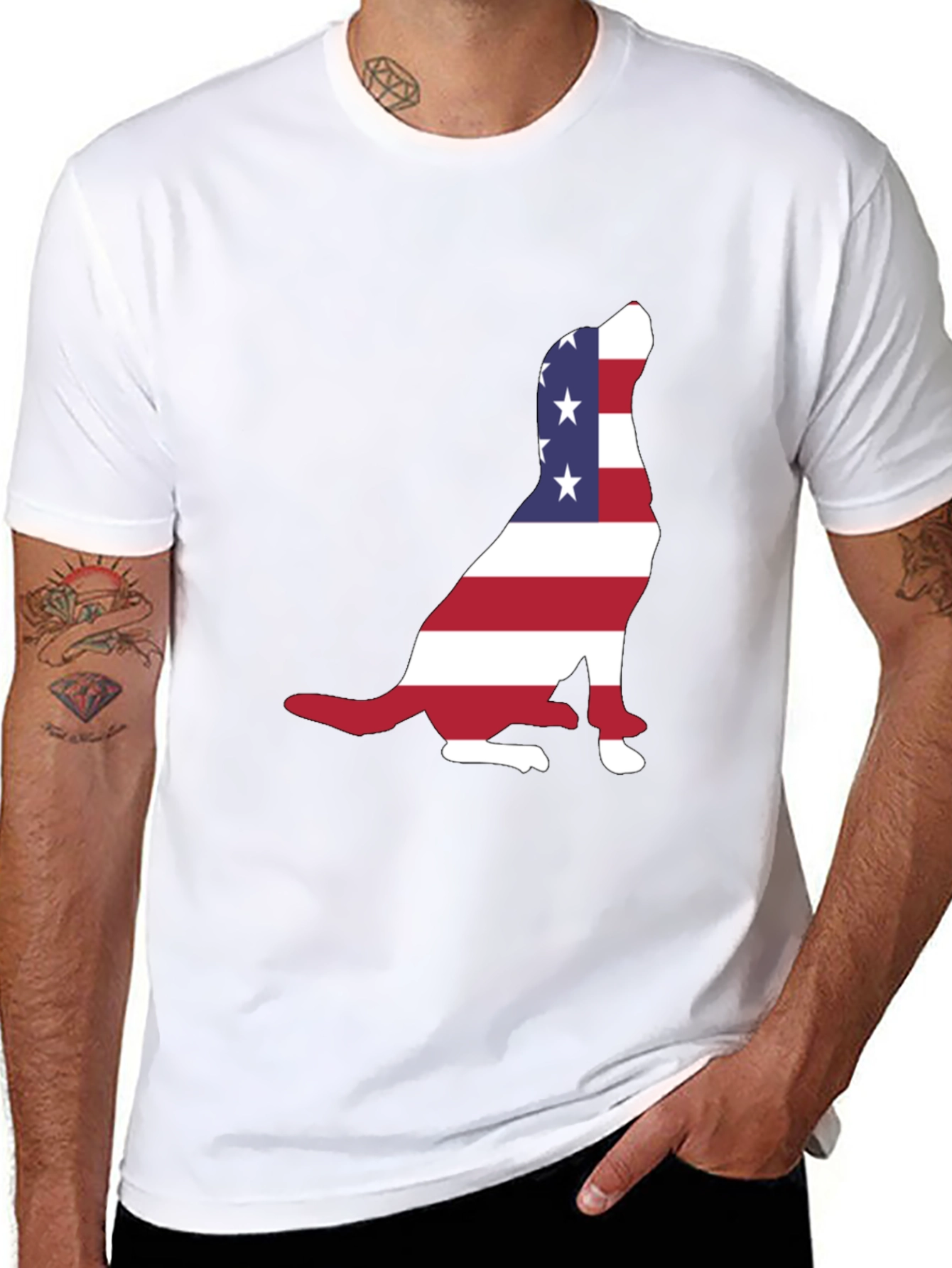 Black Patriotic Dog USA Flag T-Shirt view 8