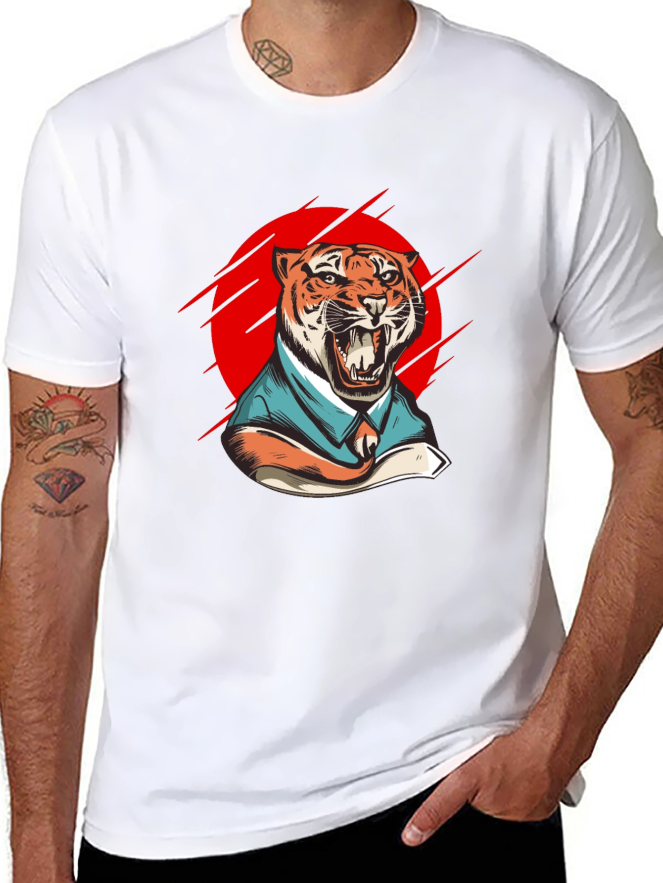 Black Tiger in Suit Graphic T-Shirt - Black view 8