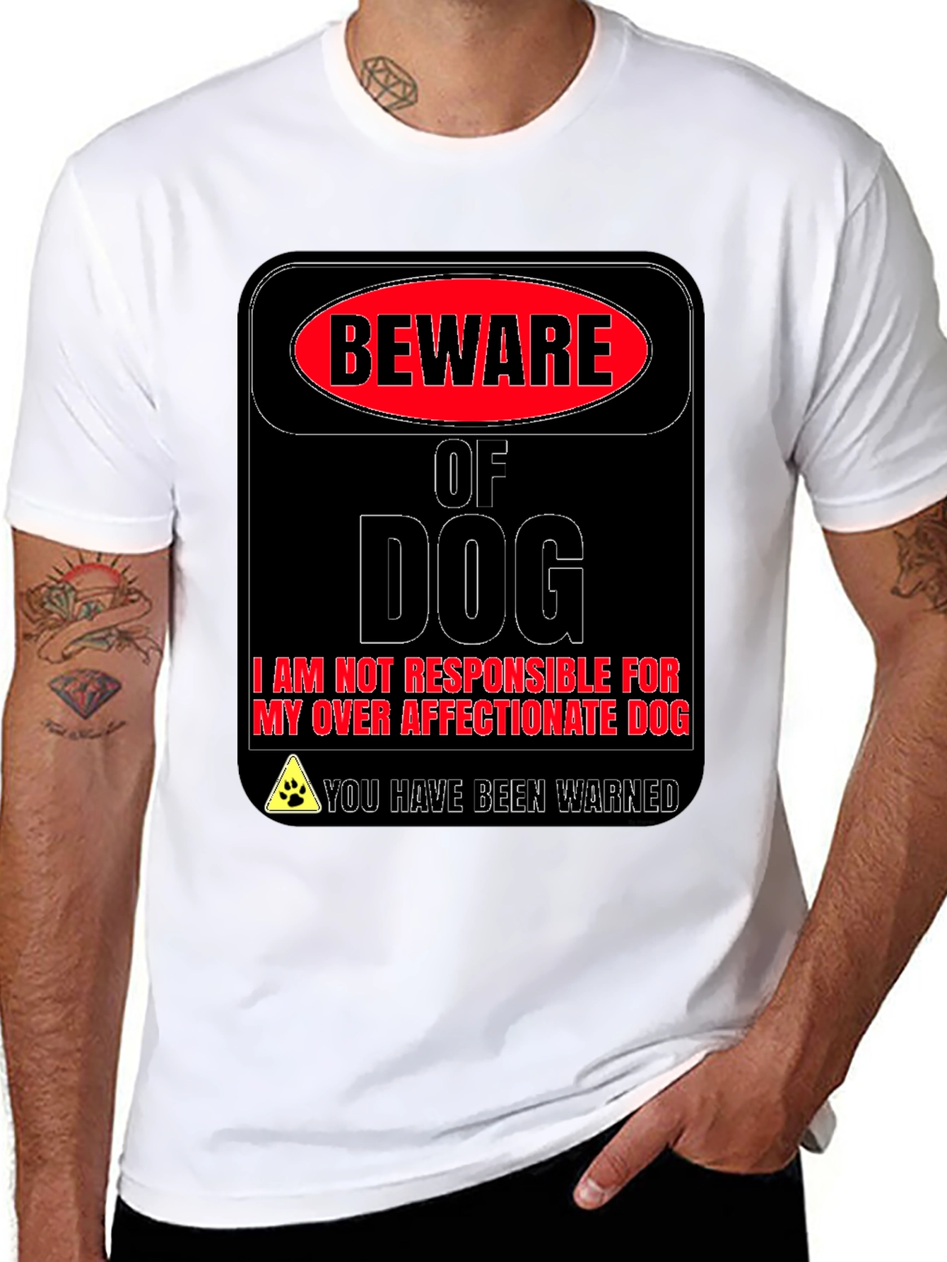 Black Beware of Dog Novelty Graphic T-Shirt view 8