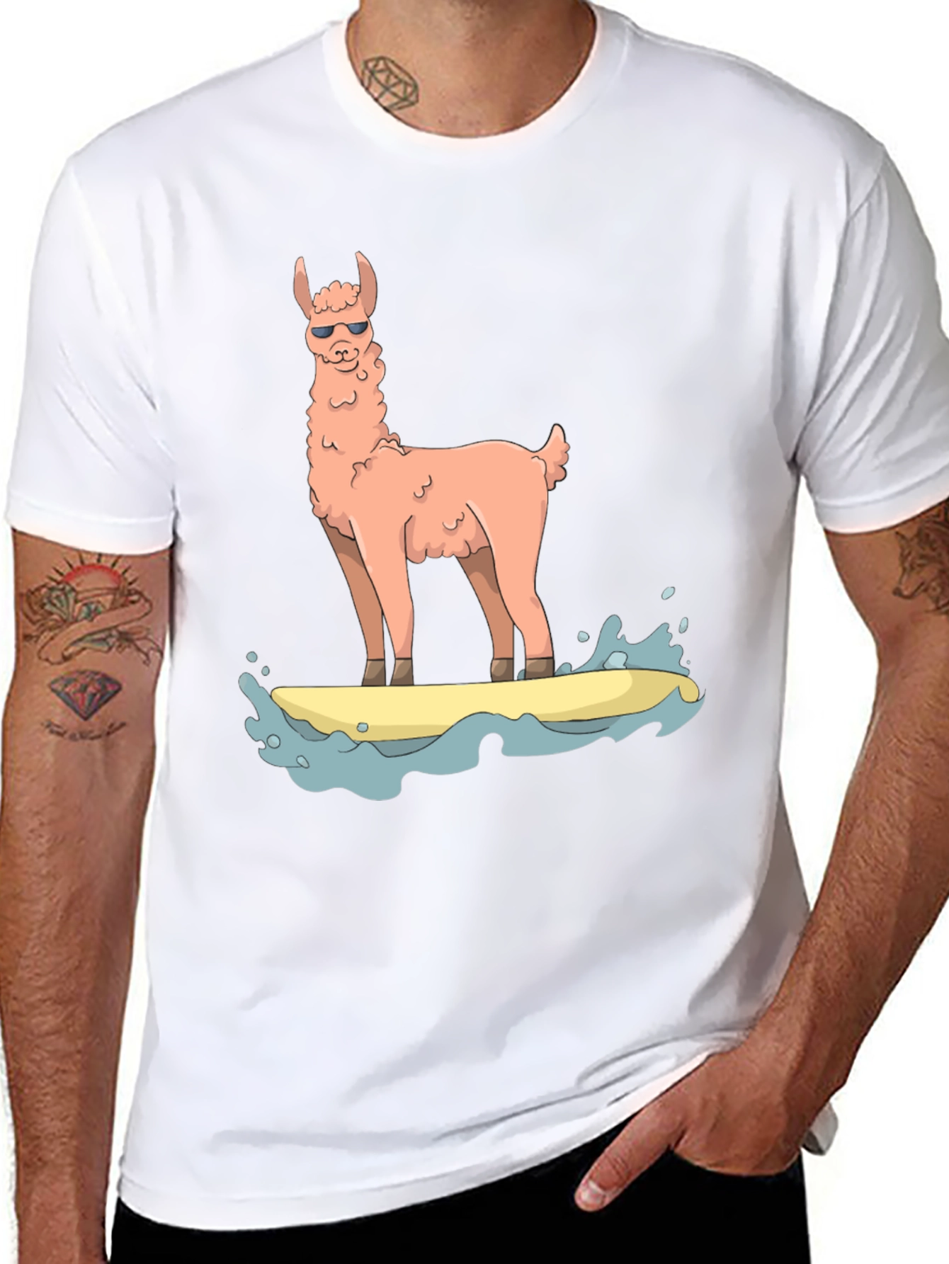 Black Surfing Llama Graphic Tee view 8