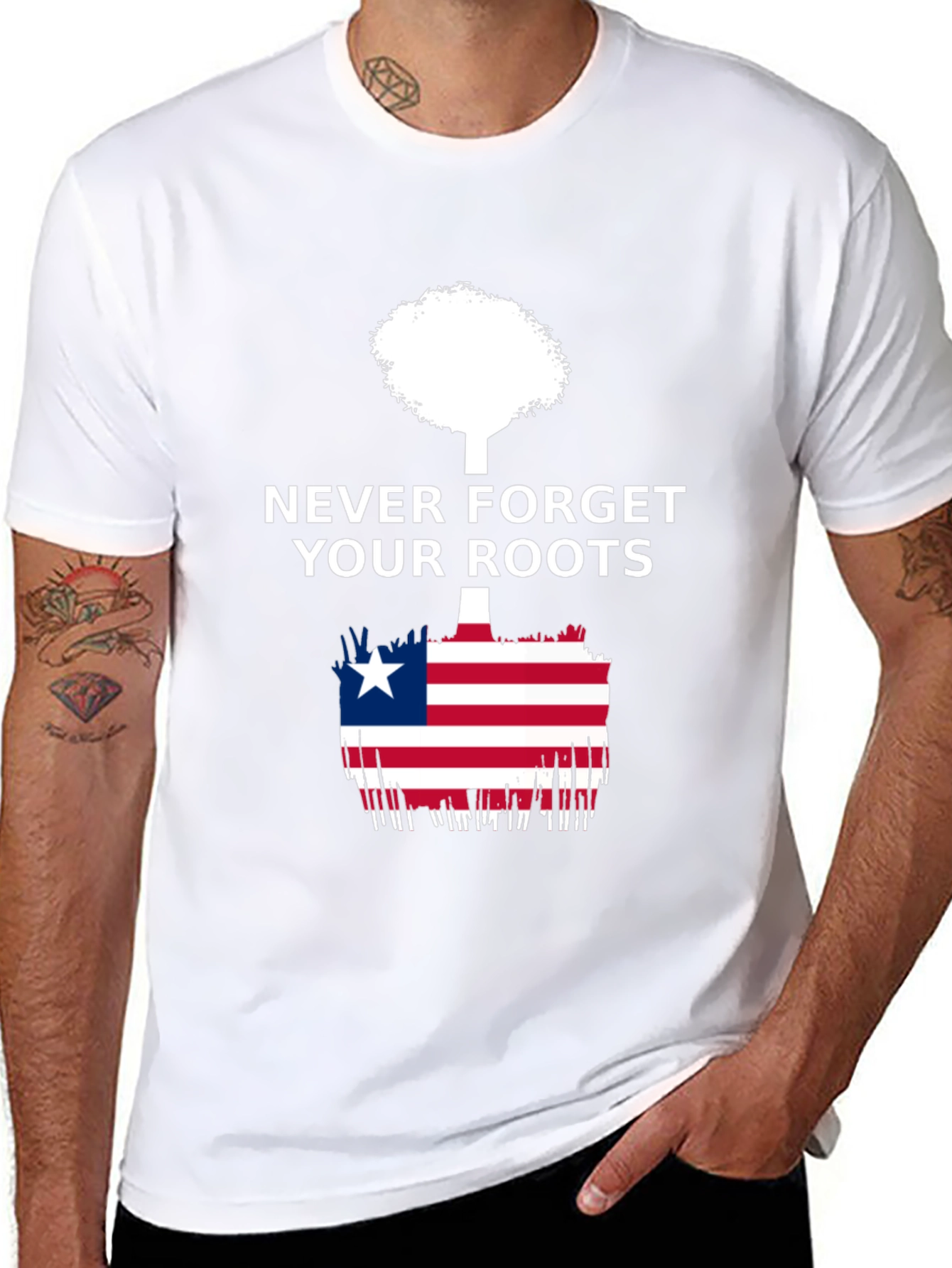 Black Never Forget Your Roots Liberia Flag T-Shirt view 8