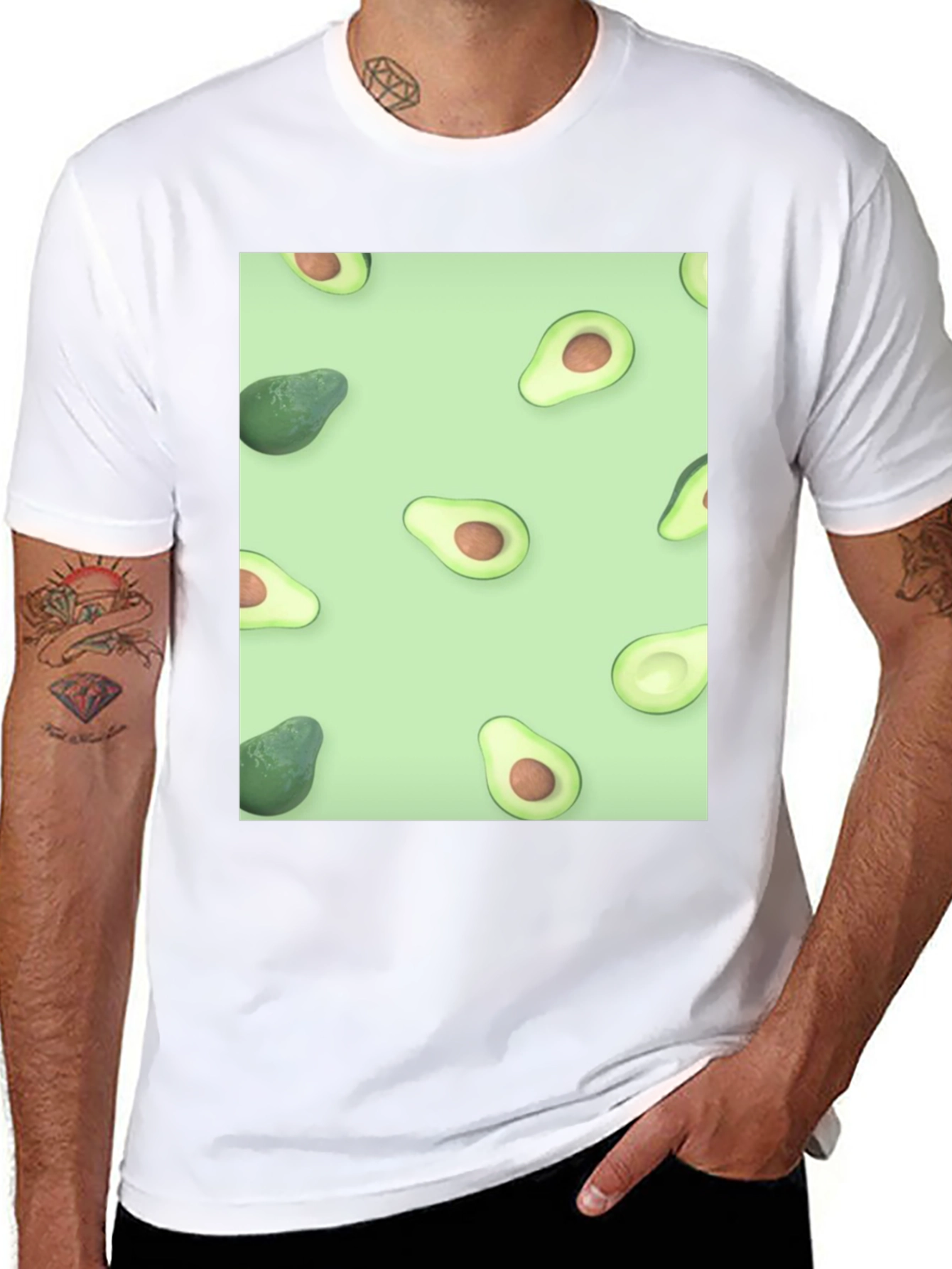 Black Avocado Patterned T-Shirt - Stylish & Unique! view 8