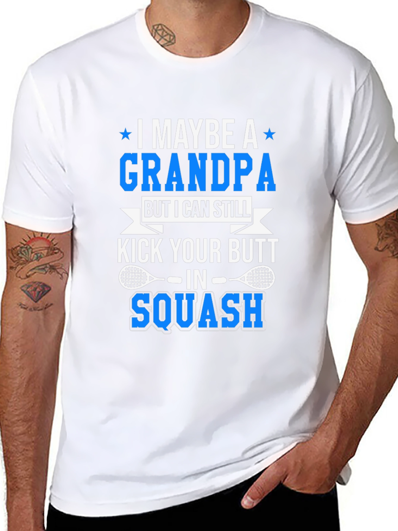Black Grandpa Squash Player T-Shirt - Kick Your Butt! view 8