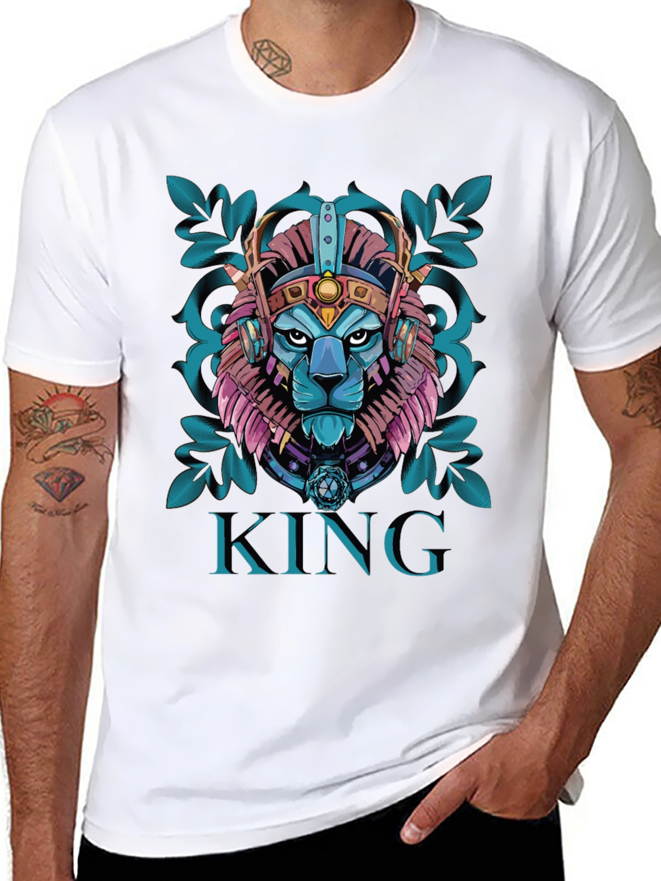 Black King Lion Graphic Tee - Unique Design view 8