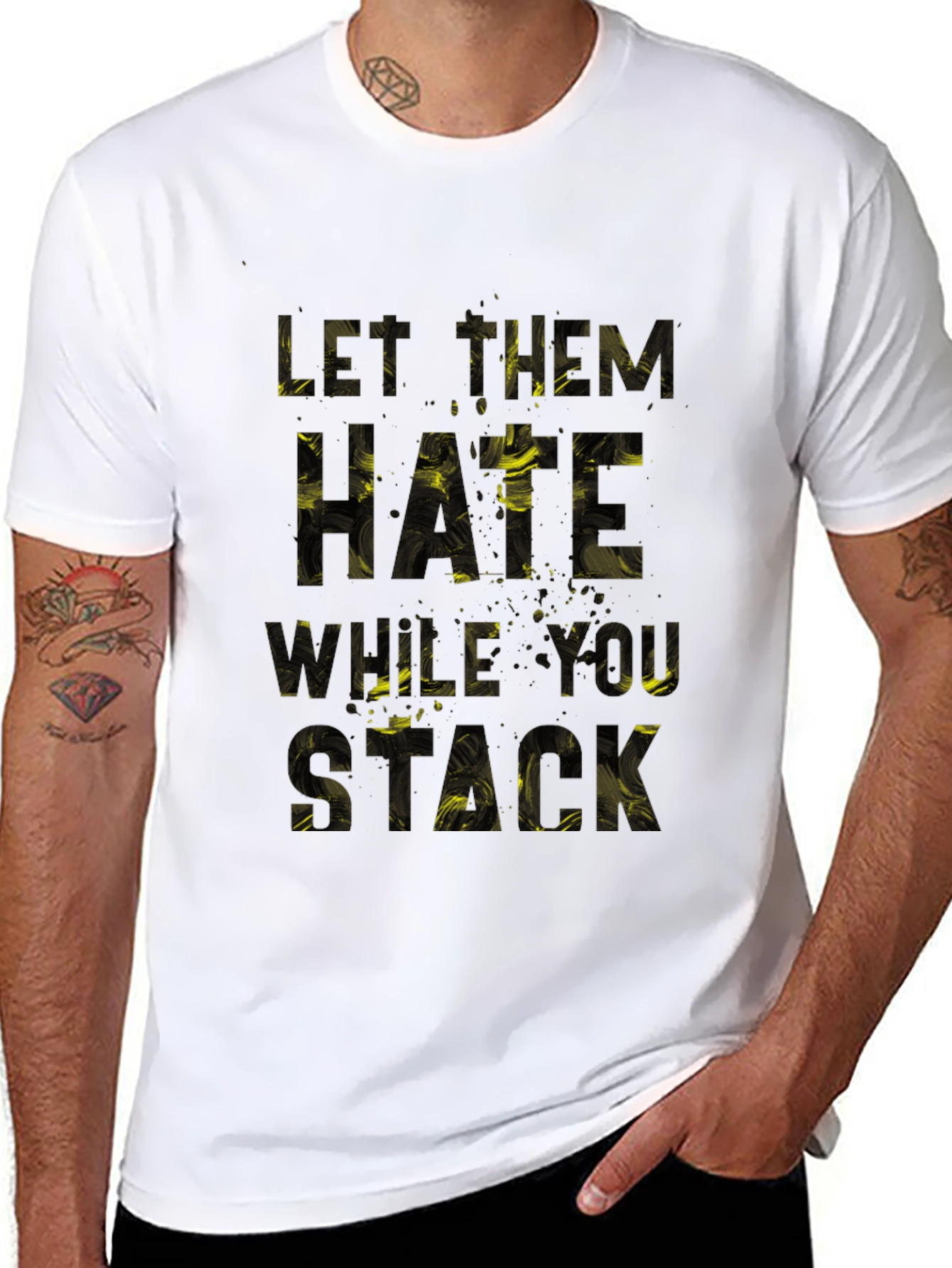 Black Let Them Hate What You Stack Graphic T-Shirt view 8