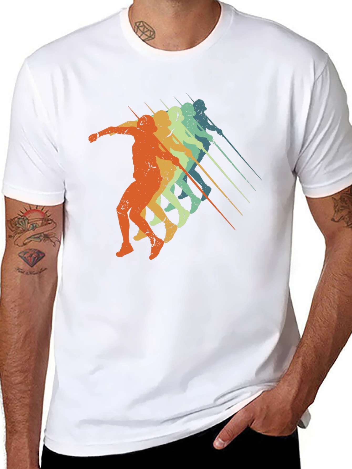 Black Retro Javelin Thrower Tee - Black Graphic T-Shirt view 8