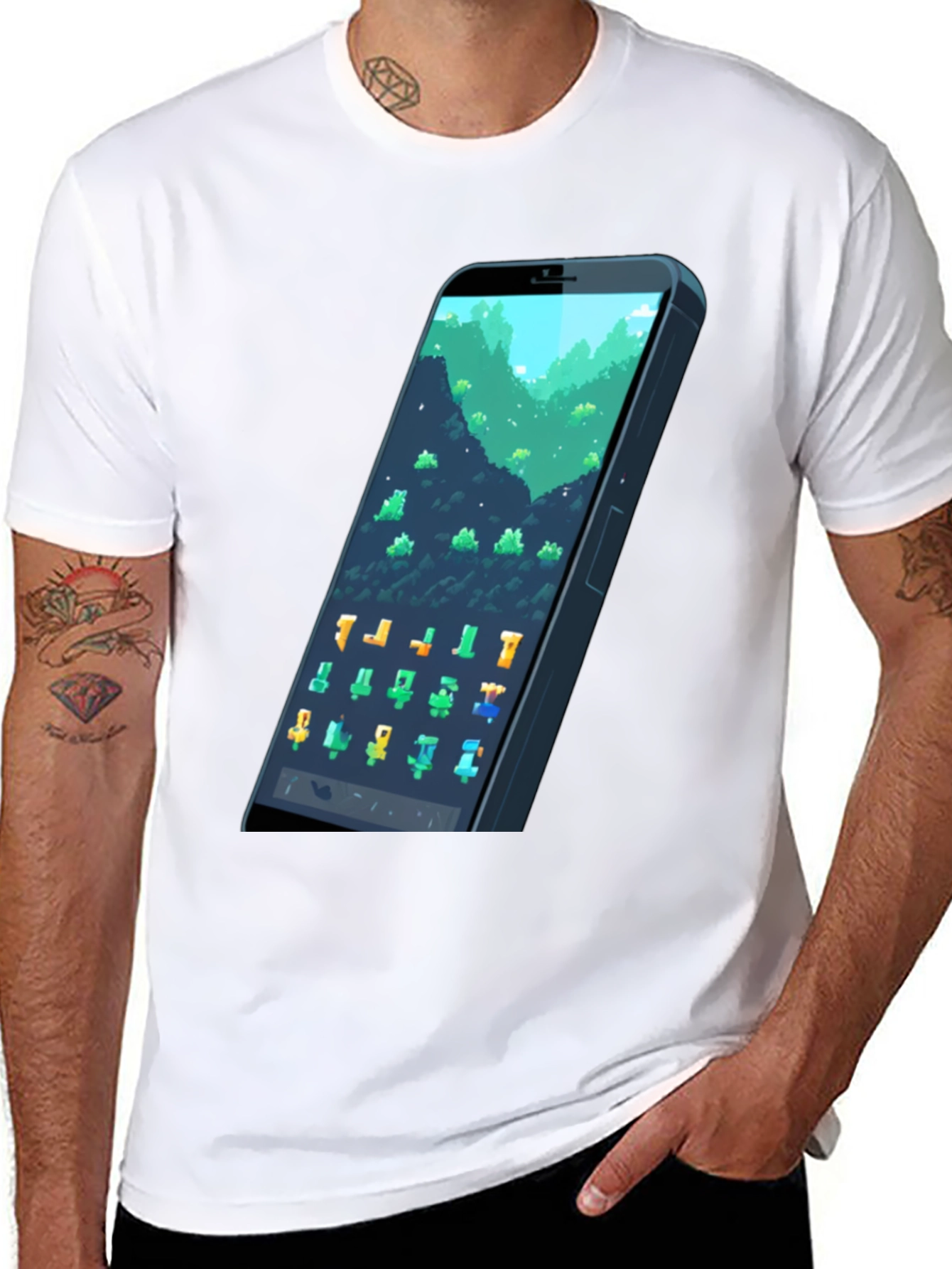 Black Pixel Phone T-Shirt - Gamer Style Tee view 8