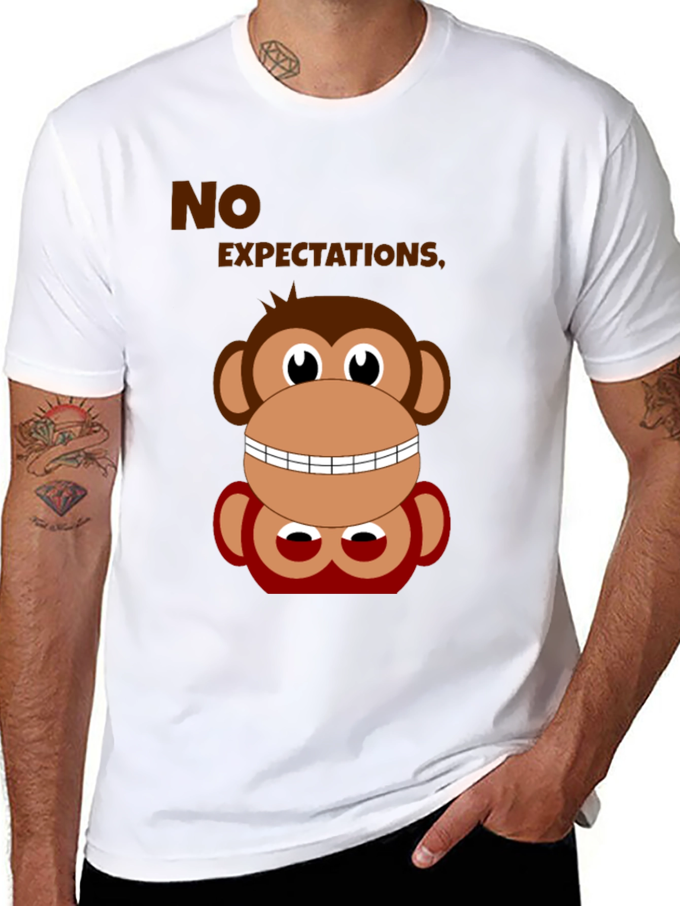 Black Funny Monkey No Expectations Graphic Tee view 8
