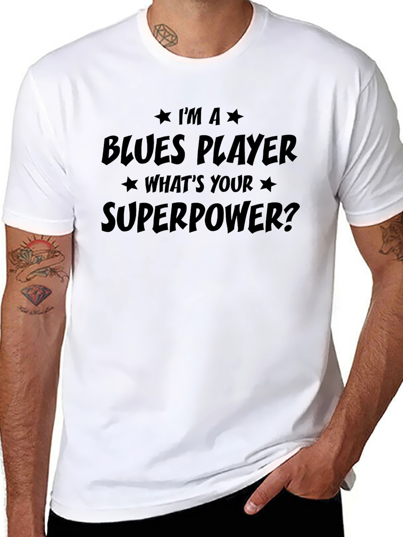 Black Blues Player Superpower T-Shirt - Musician Tee view 8