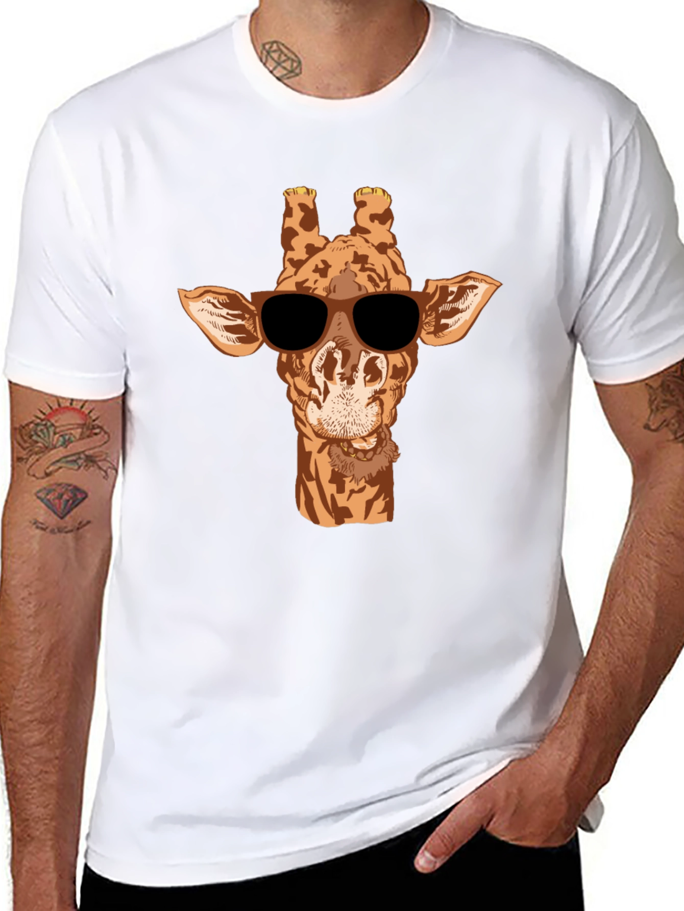 Black Cool Giraffe Graphic Tee - Black Cotton T-Shirt view 8