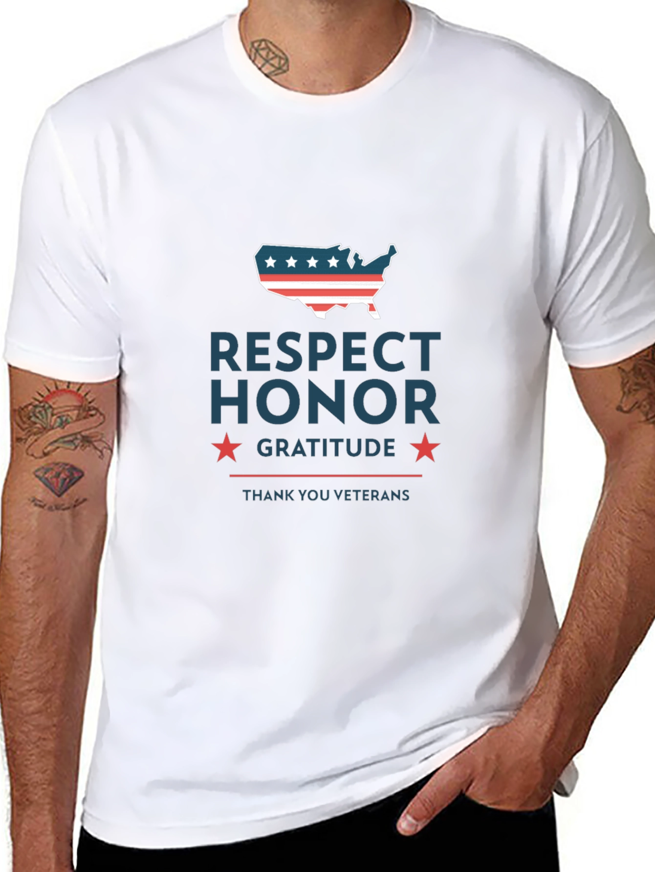 Black Respect Honor Gratitude Veterans T-Shirt view 8