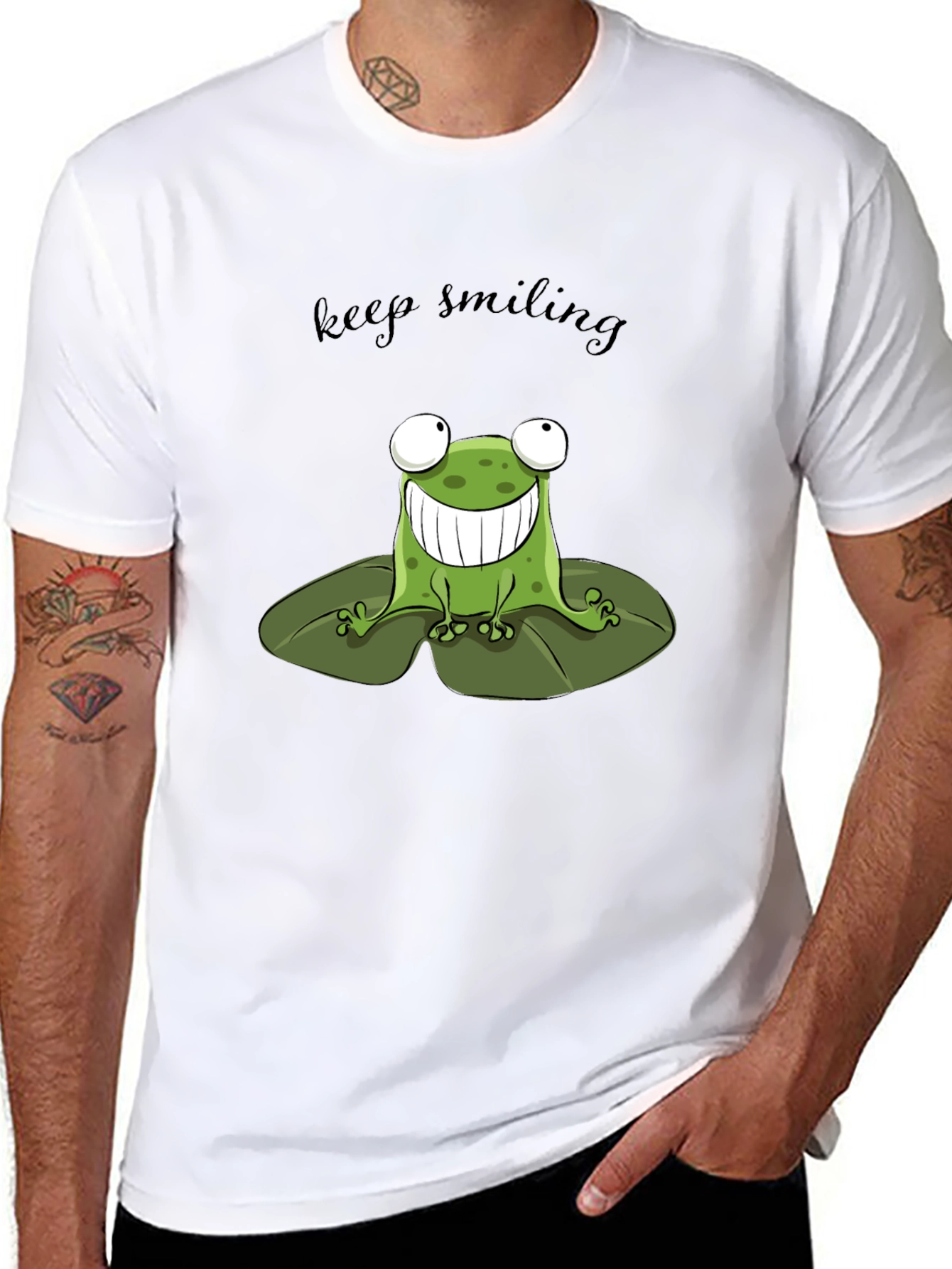 Black Keep Smiling Frog Graphic Tee - Black Cotton Comfort view 8