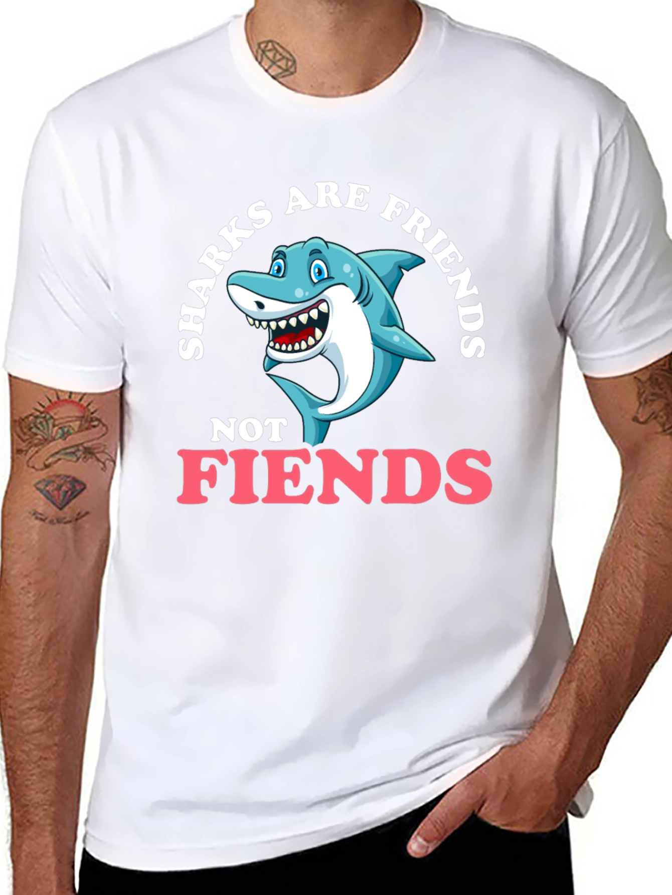 Black Sharks Are Friends T-Shirt - Funny Graphic Tee view 8