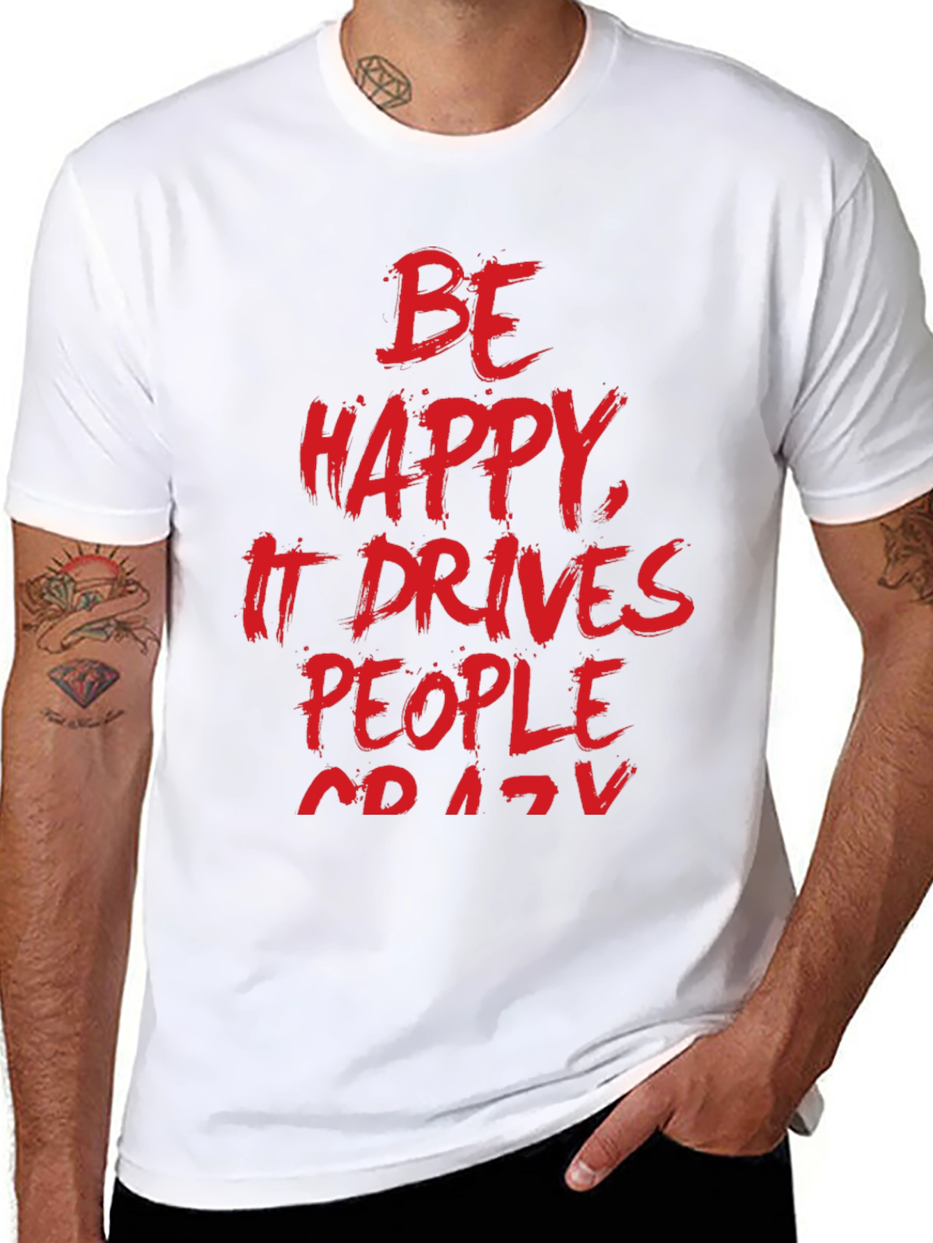 Black Be Happy T-Shirt -  Funny Slogan Tee view 8