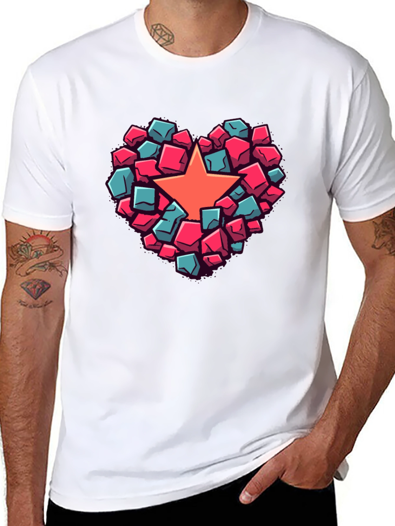 Black Heart Star Block Graphic T-Shirt view 8