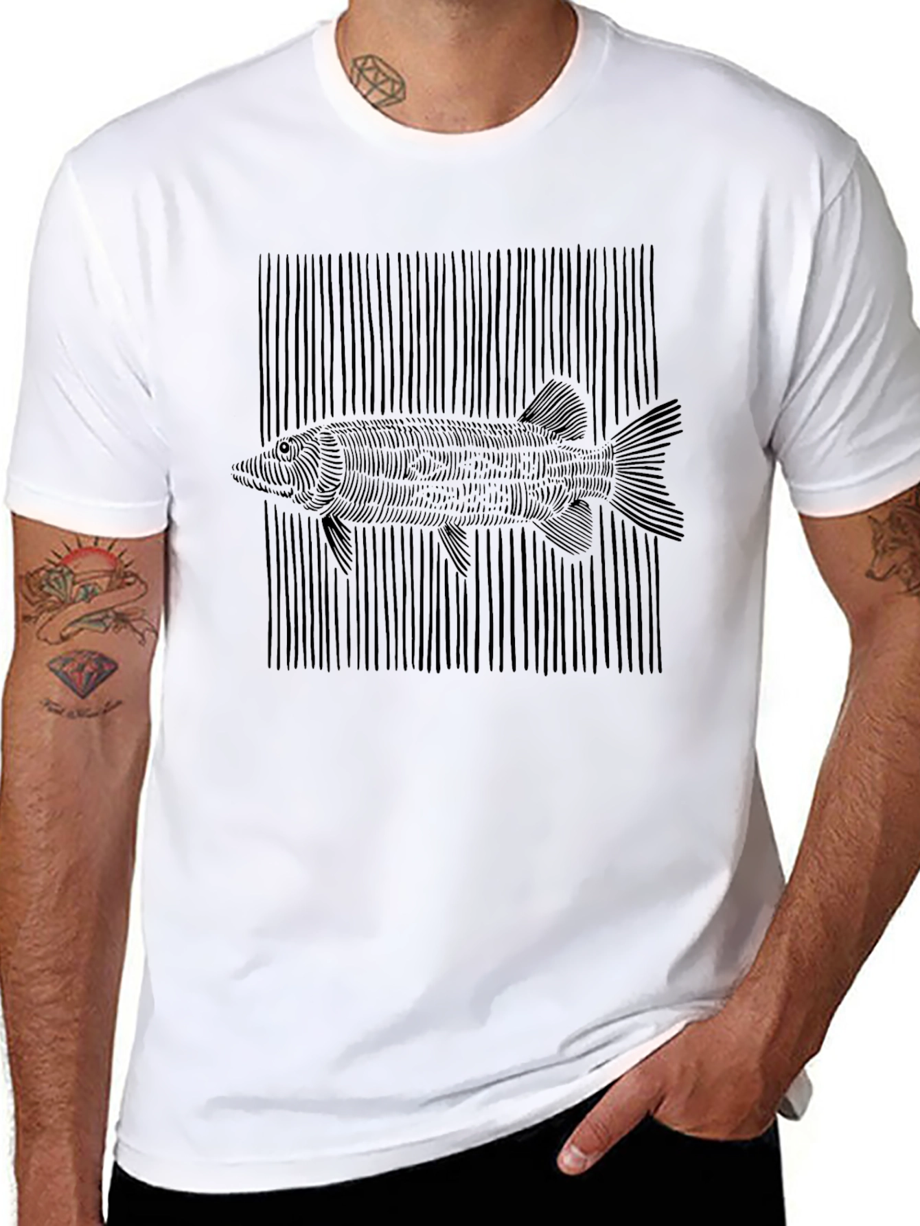 Black Abstract Fish Graphic Tee - Mens Black T-Shirt view 8