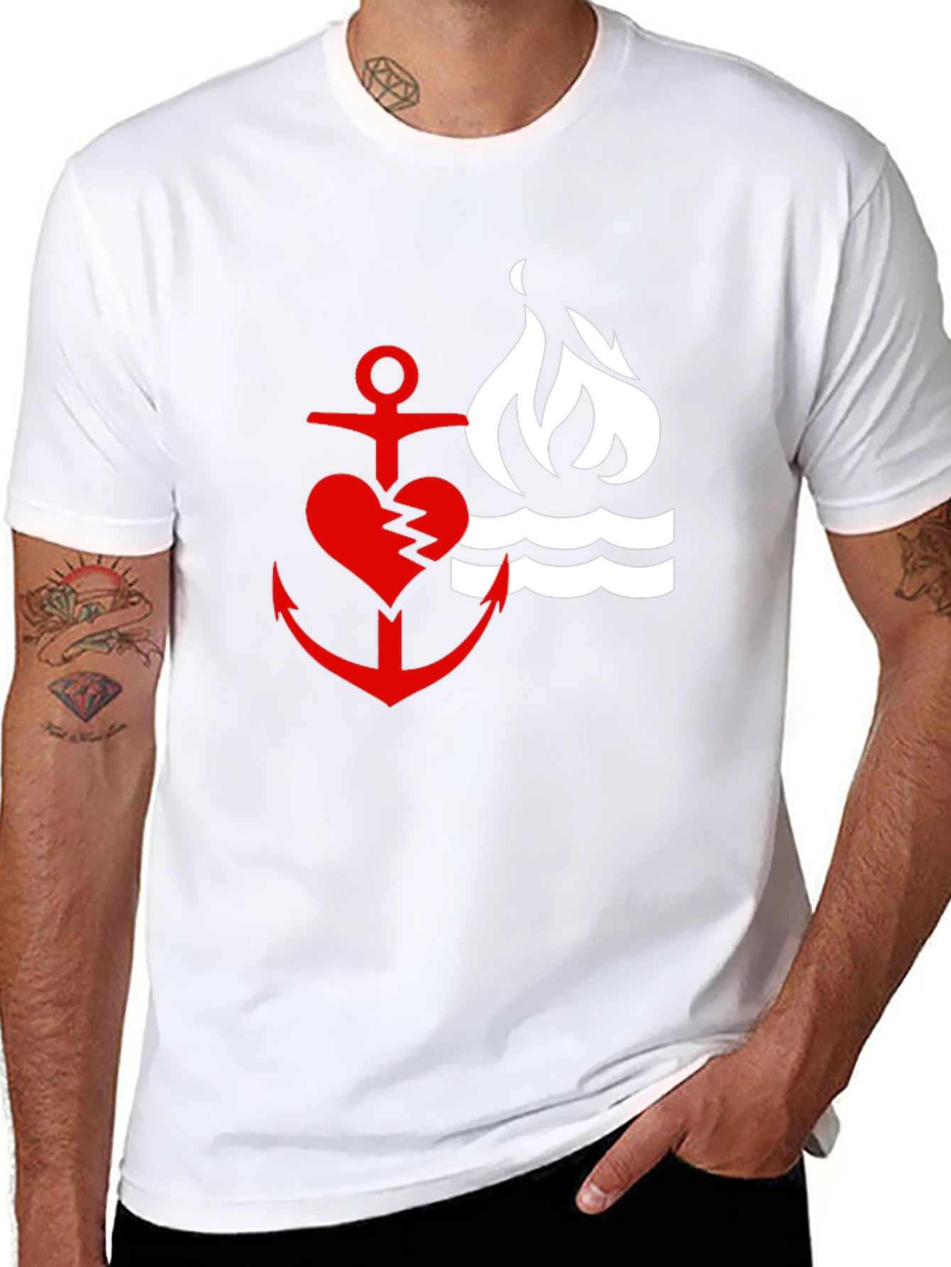 Black Red Heart Anchor & Flame Black T-Shirt view 8