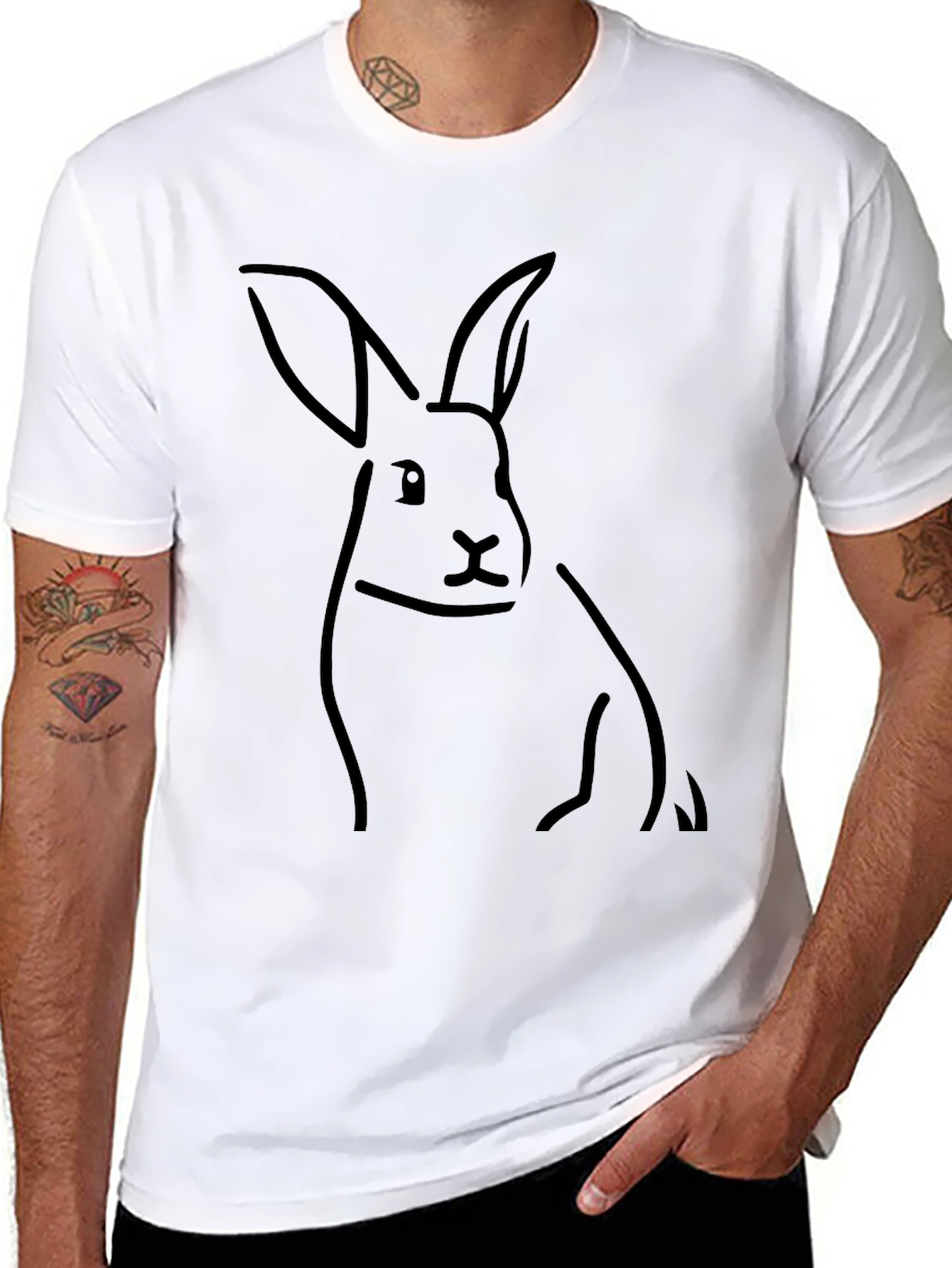 Black Rabbit Outline Graphic T-Shirt - Modern Minimalist Design view 8