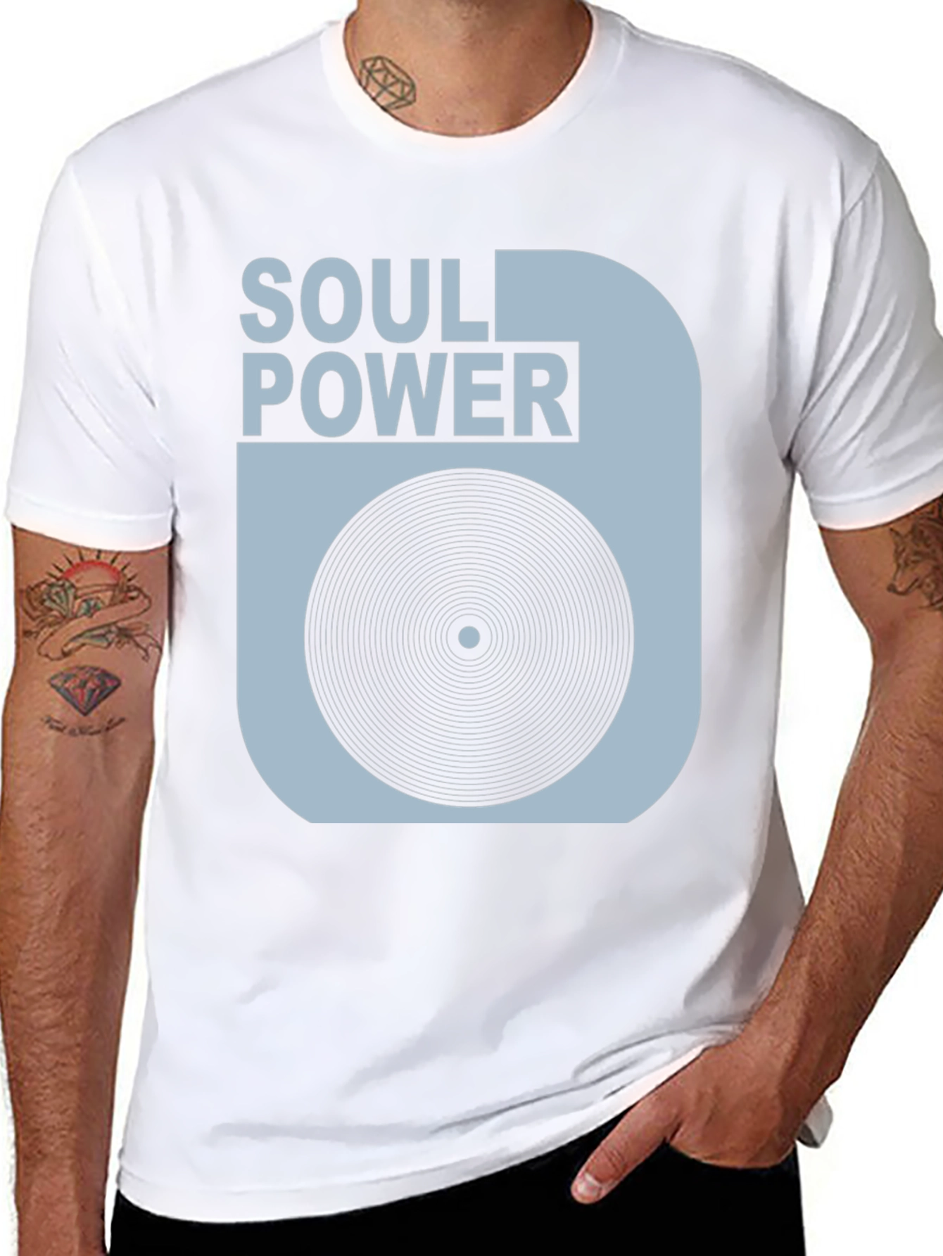 Black Soul Power Graphic Tee - Vintage Record Design view 8