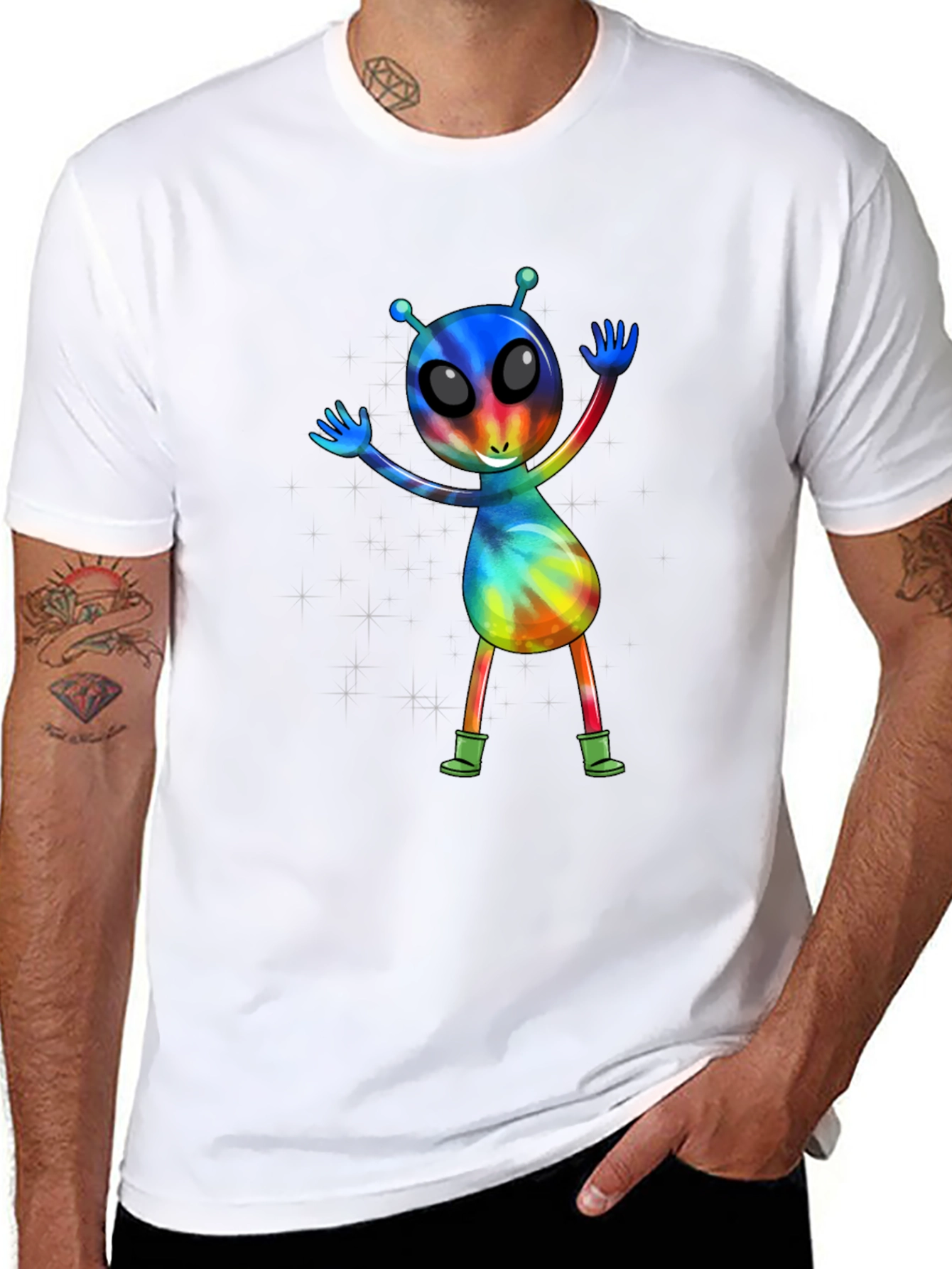 Black Tie-Dye Alien Graphic T-Shirt view 8