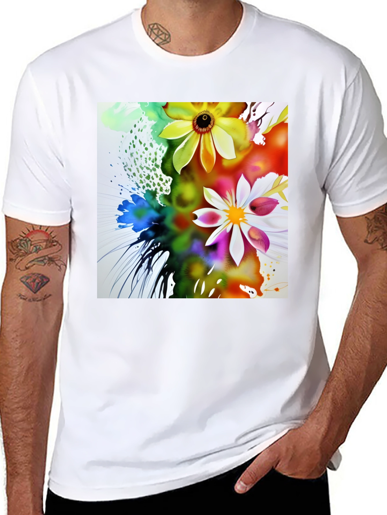 Black Floral Art Black T-Shirt view 8