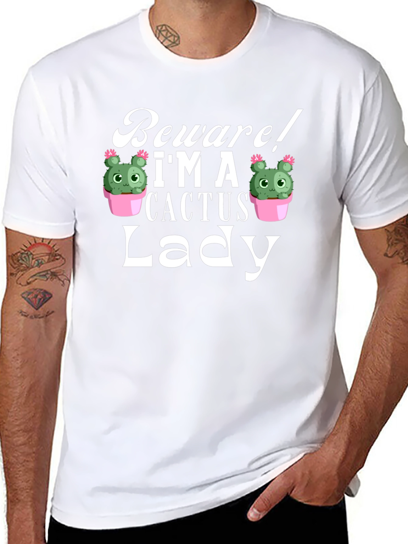 Black Beware! I'm a Cactus Lady - Novelty Graphic T-Shirt view 8