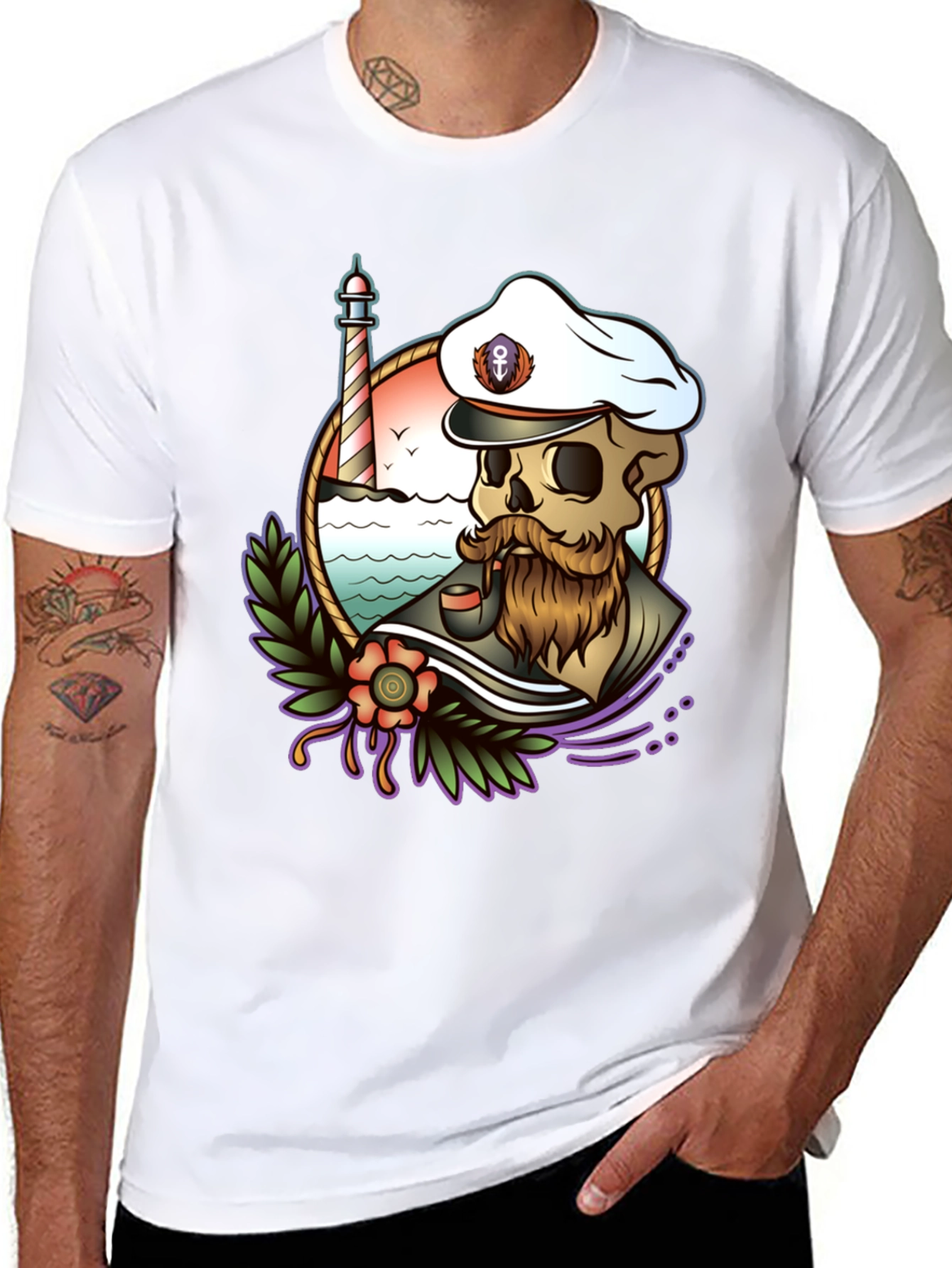 Black Nautical Skull T-Shirt - Captain Skeleton Tee view 8