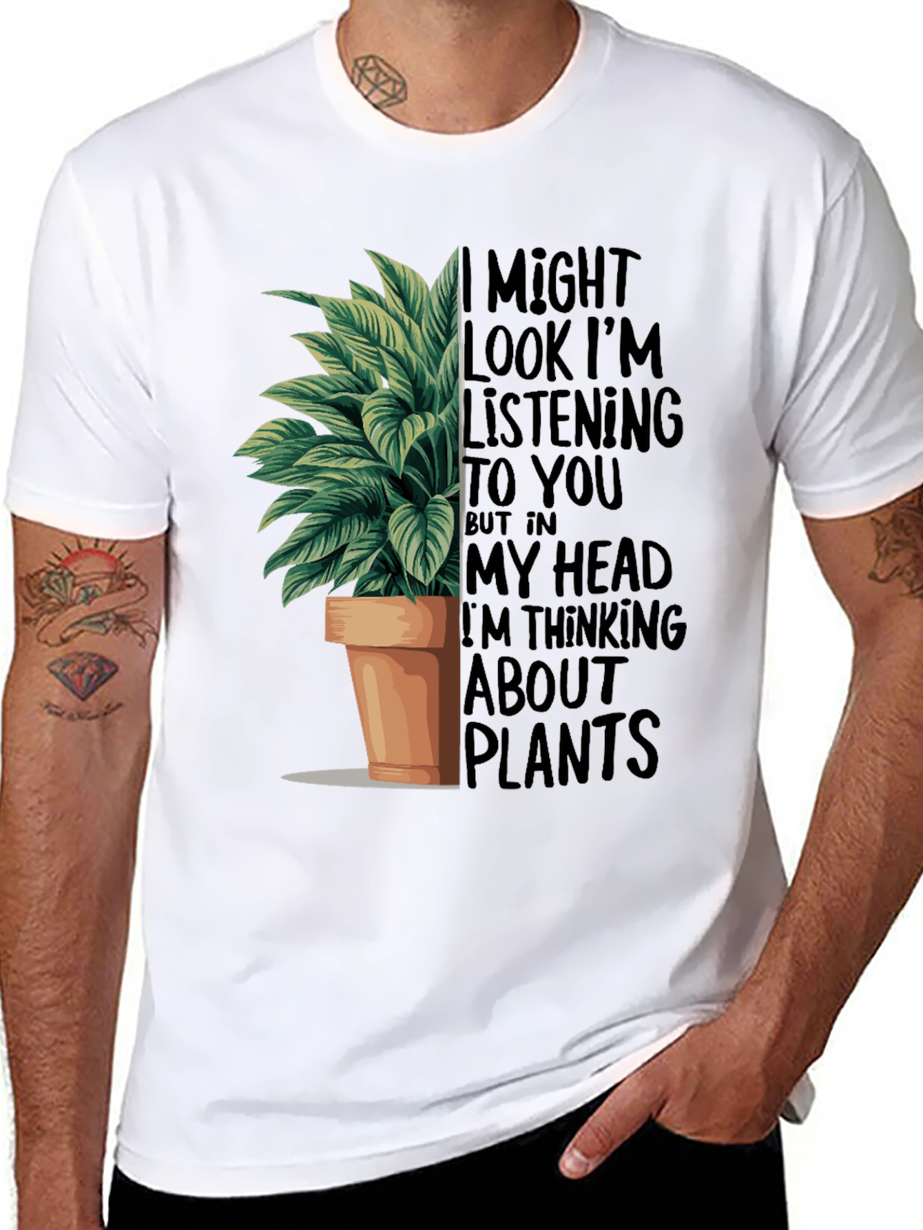 Black Plant Lover T-Shirt: I Might Look Listening view 8