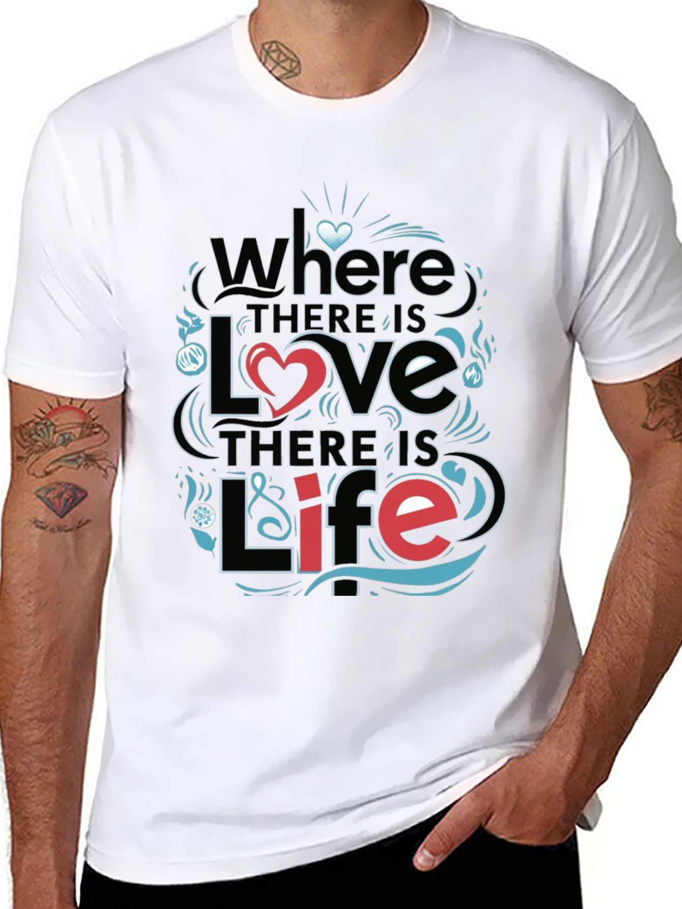 Black Inspirational 'Love & Life' Graphic T-Shirt view 8