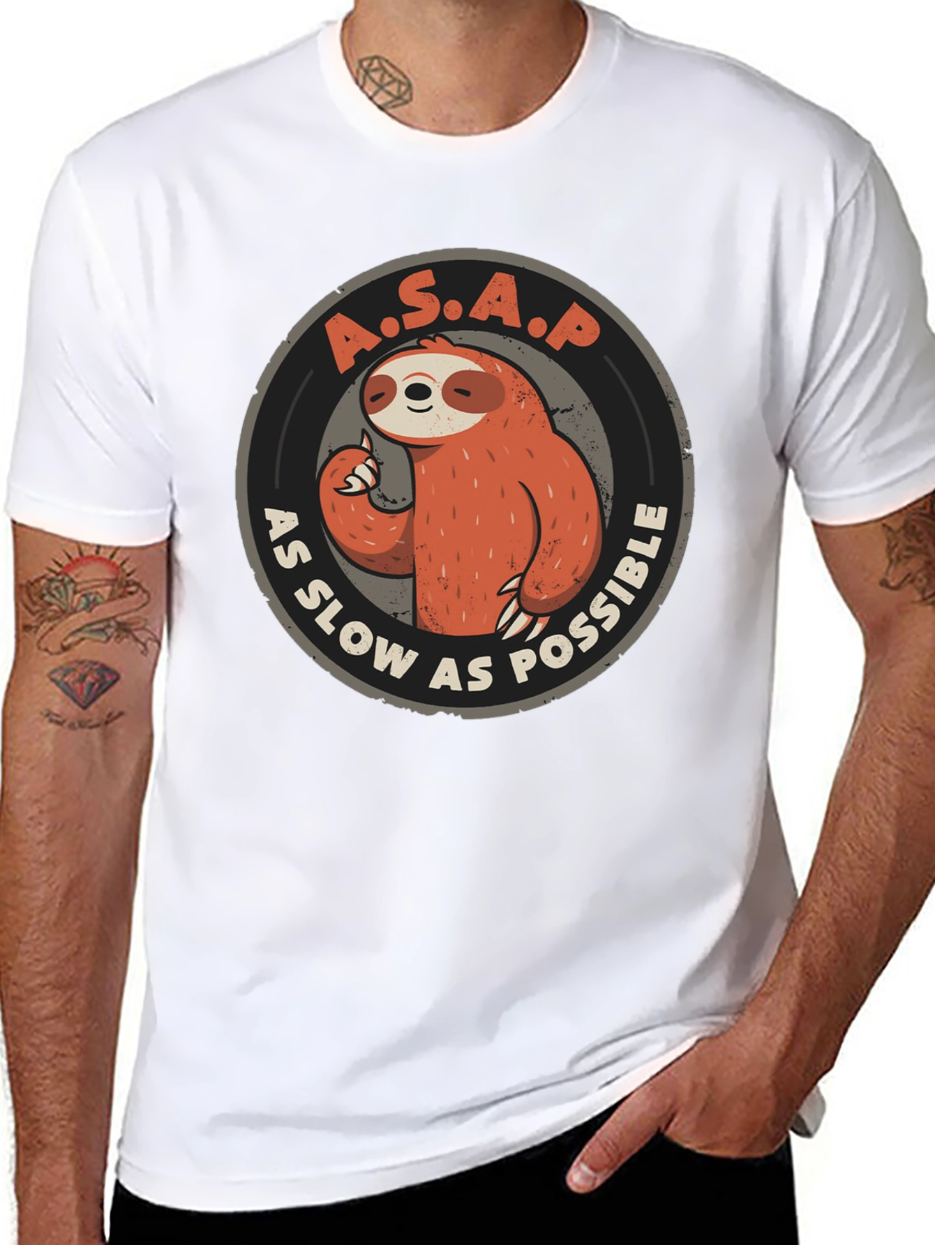 Black Funny Sloth A.S.A.P. Graphic T-Shirt - As Slow As Possible Tee view 8