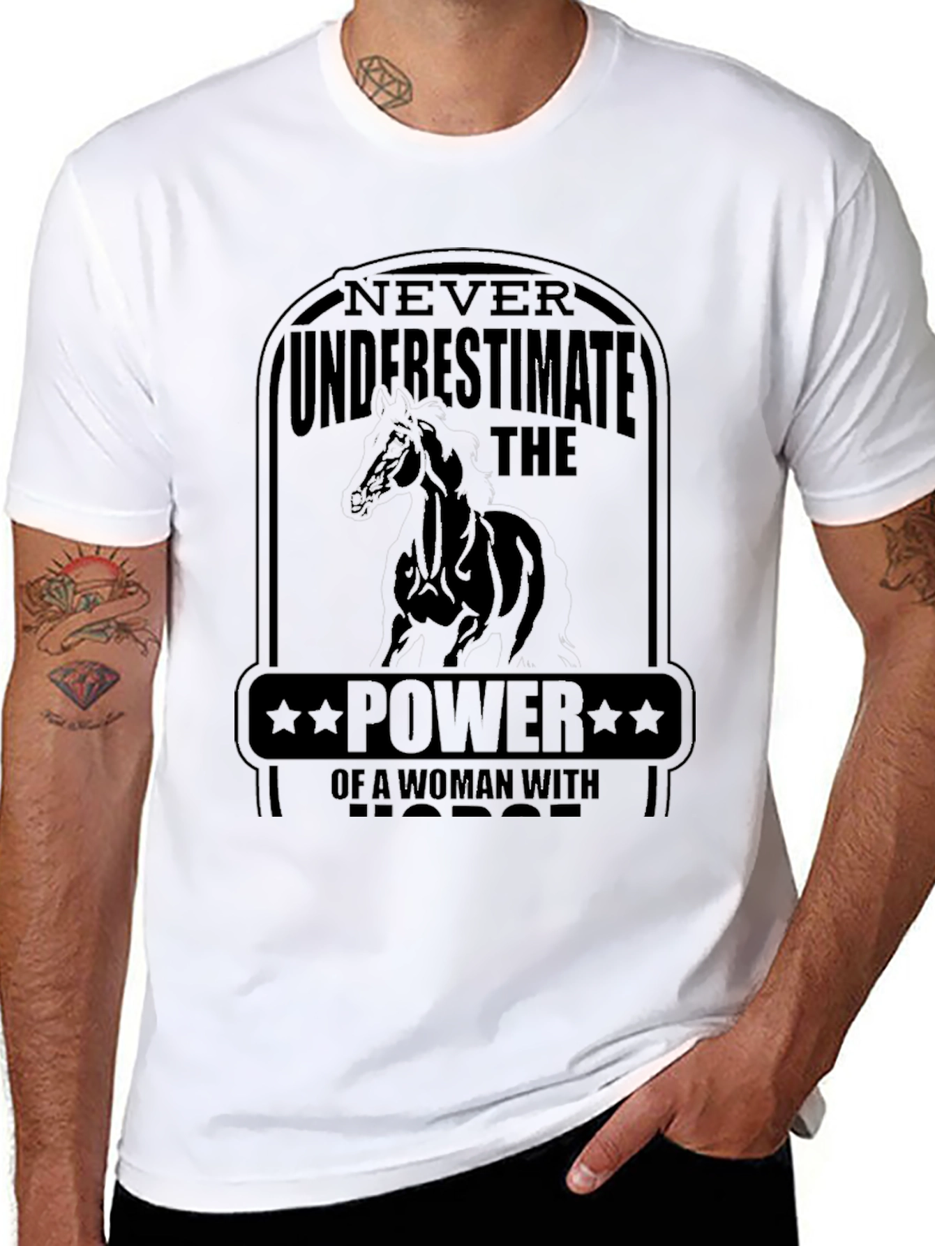 Black Woman Horse Power T-Shirt - Black Tee view 8
