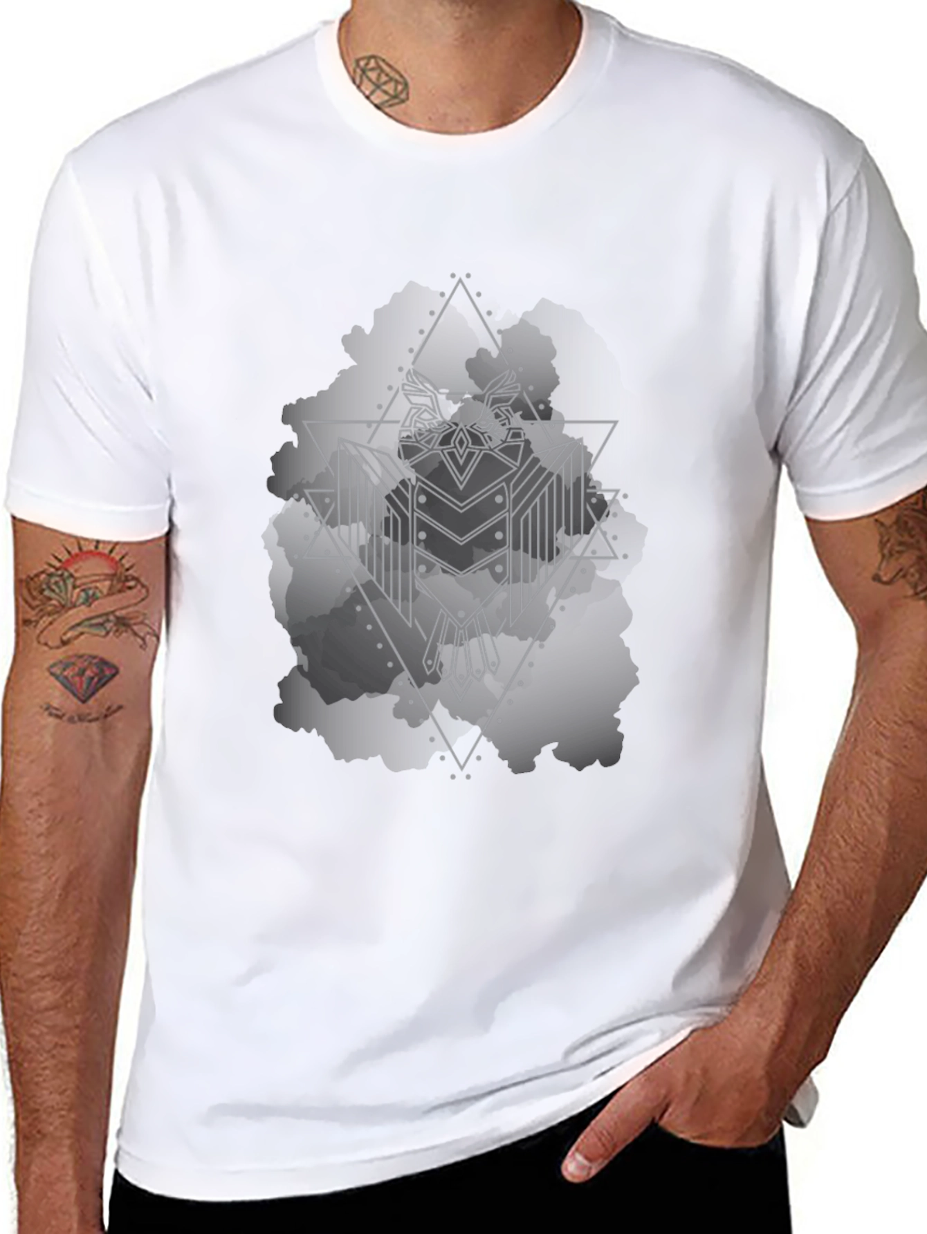 Black Geometric Owl Graphic Black T-Shirt view 8