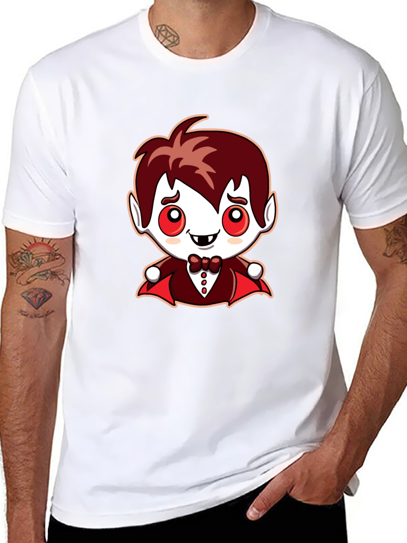 Black Cute Cartoon Vampire Graphic Tee view 8