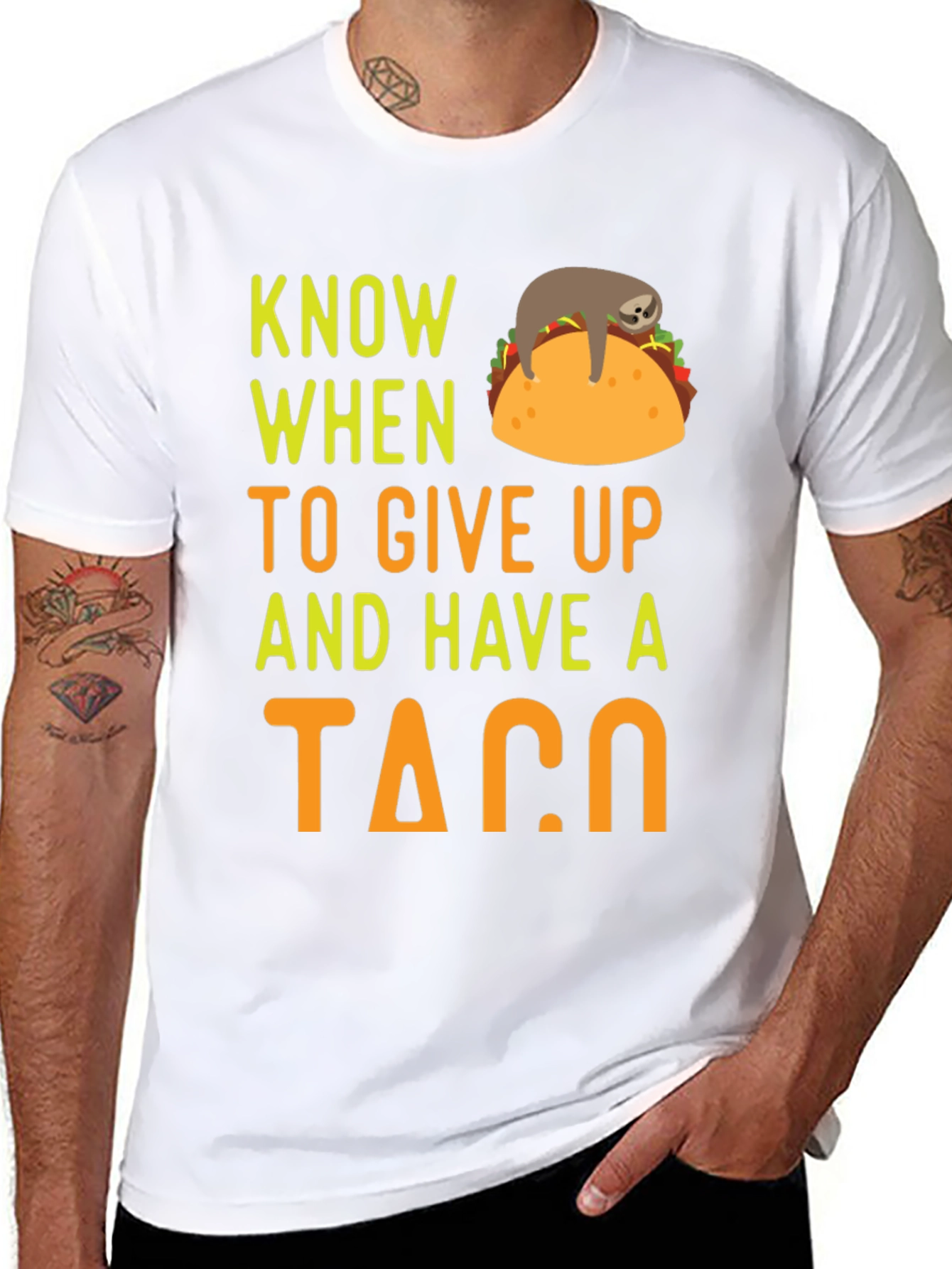 Black Know When to Give Up & Have a Taco Funny Sloth T-Shirt view 8