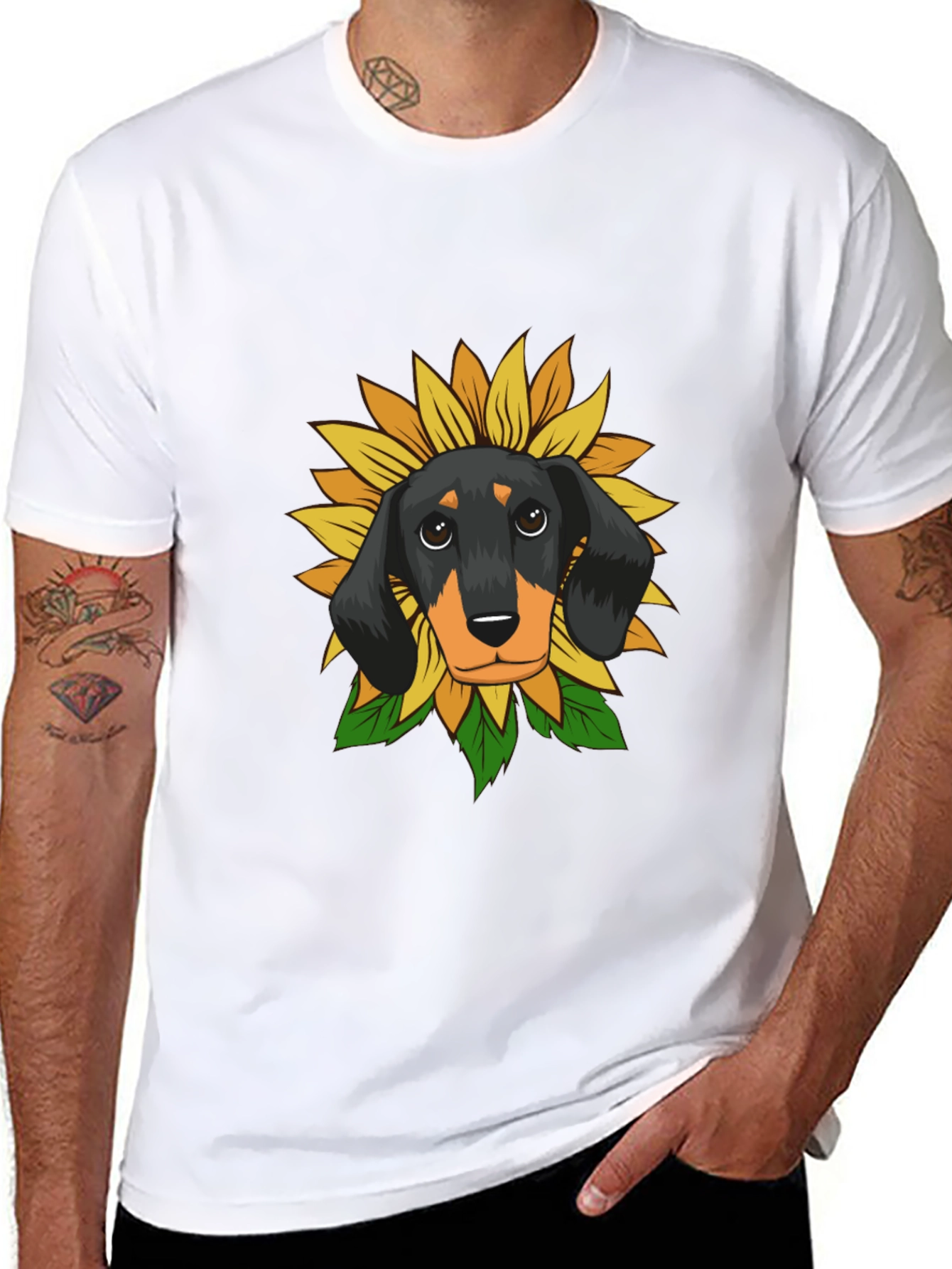 Black Dachshund Sunflower Graphic Tee - Black Cotton Comfort view 8
