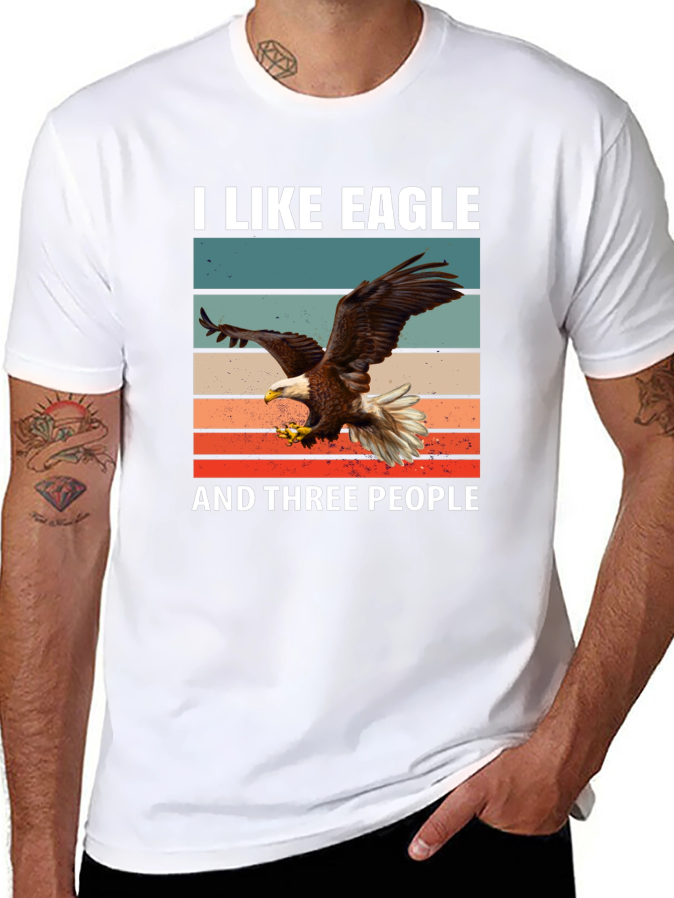 Black I Like Eagle and Three People T-Shirt view 8