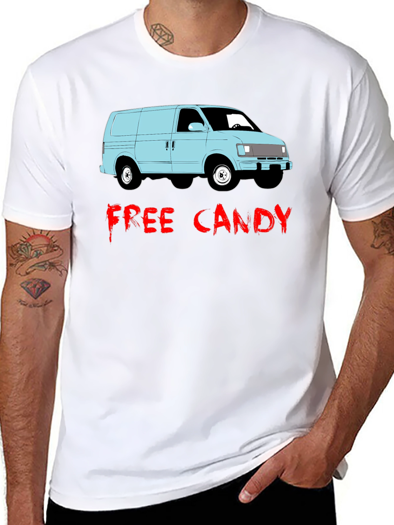 Black Free Candy Van T-Shirt - Funny Graphic Tee view 8