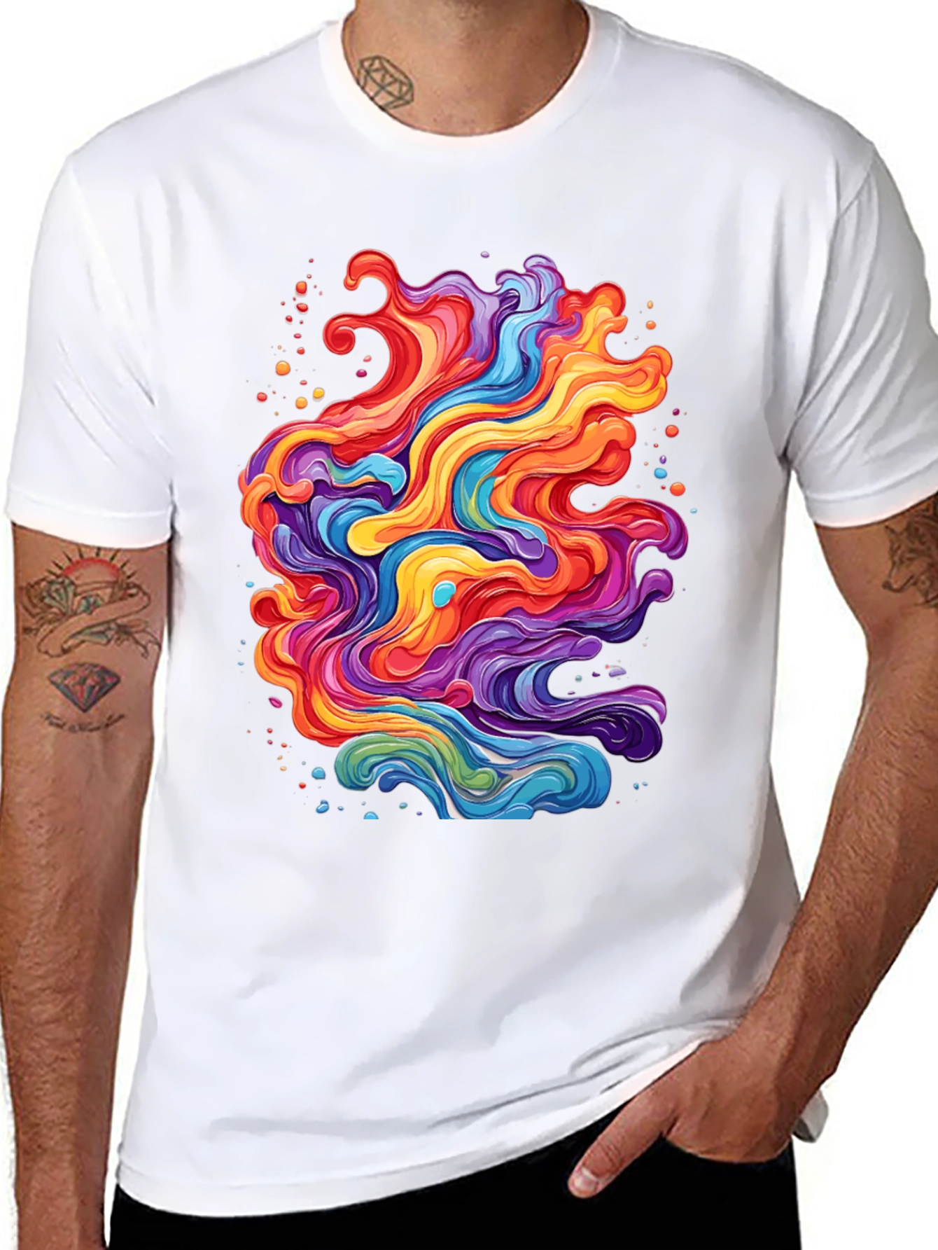Black Vibrant Abstract Swirl T-Shirt - Black view 8