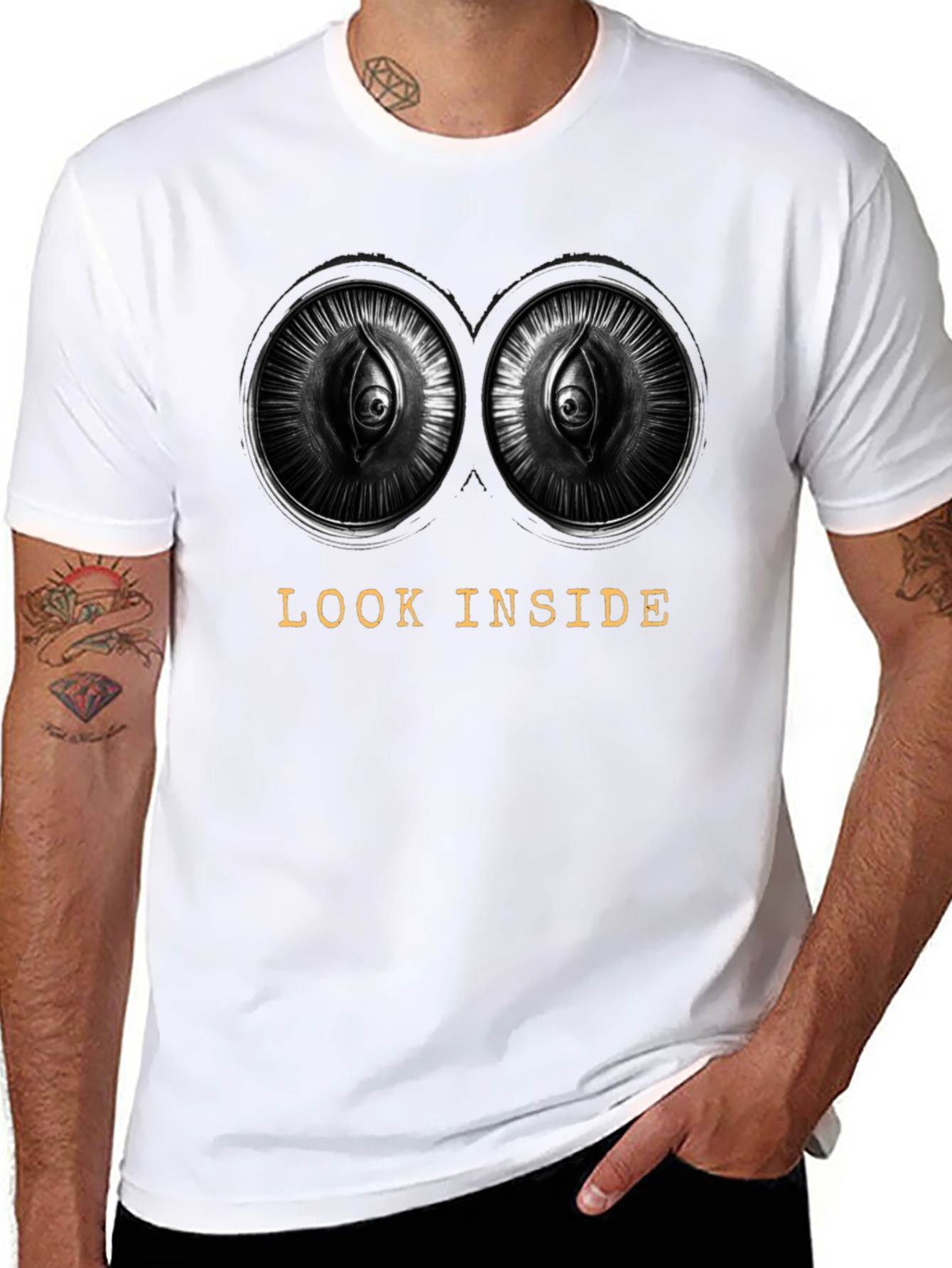 Black Look Inside Graphic Tee - Unique Eye Design view 8