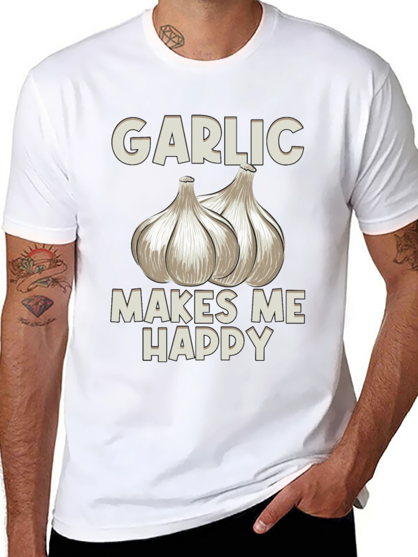 Black Garlic Makes Me Happy T-Shirt - Foodie Tee view 8