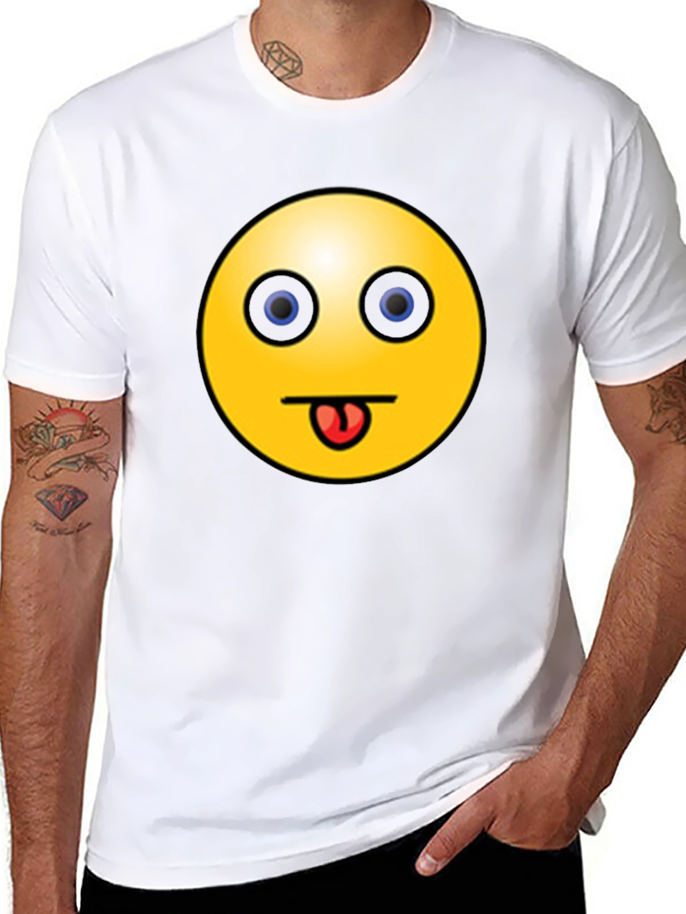 Black Funny Emoji Graphic Black T-Shirt - Tongue Out Smiley view 8