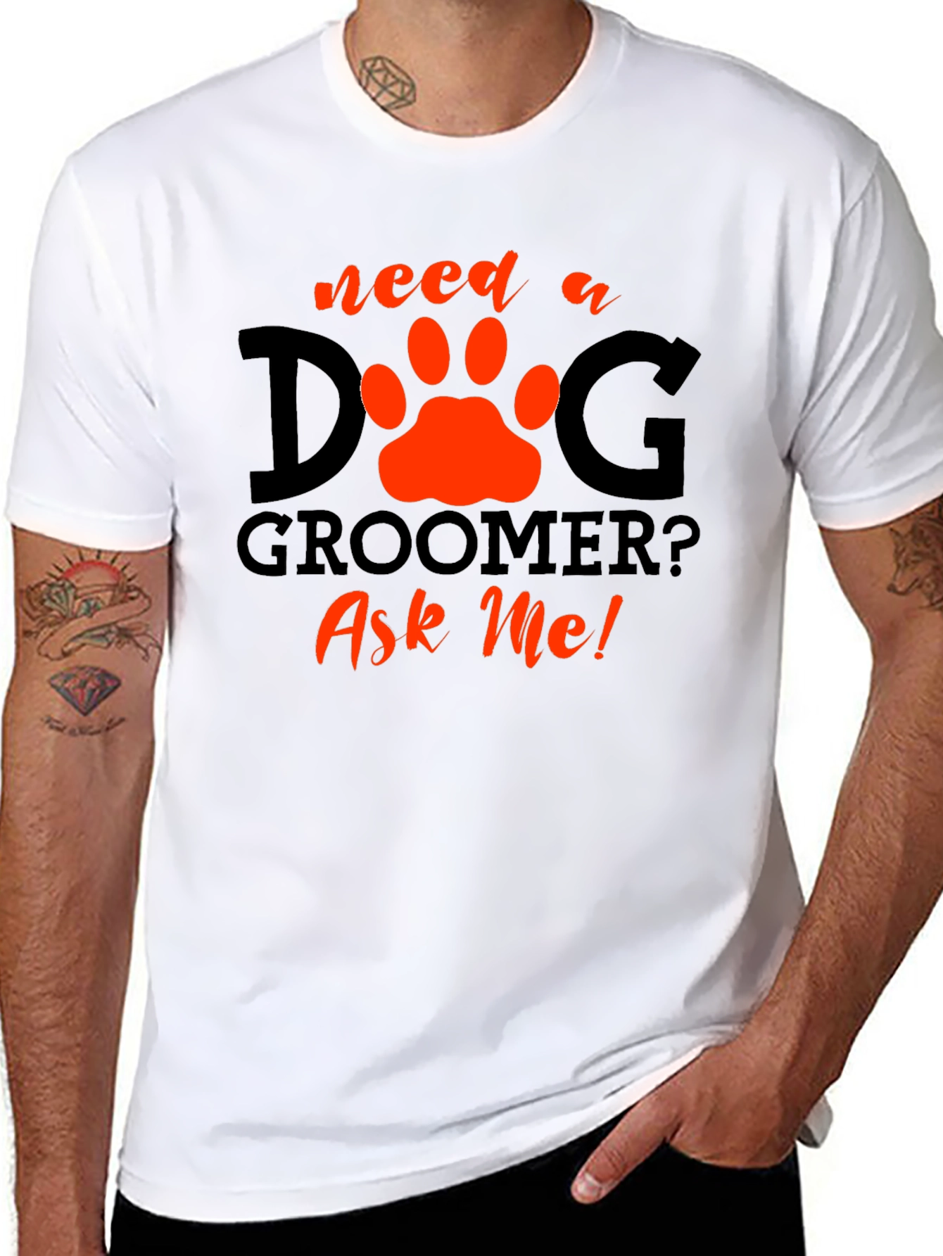 Black Need a Dog Groomer? Ask Me! Black T-Shirt view 8