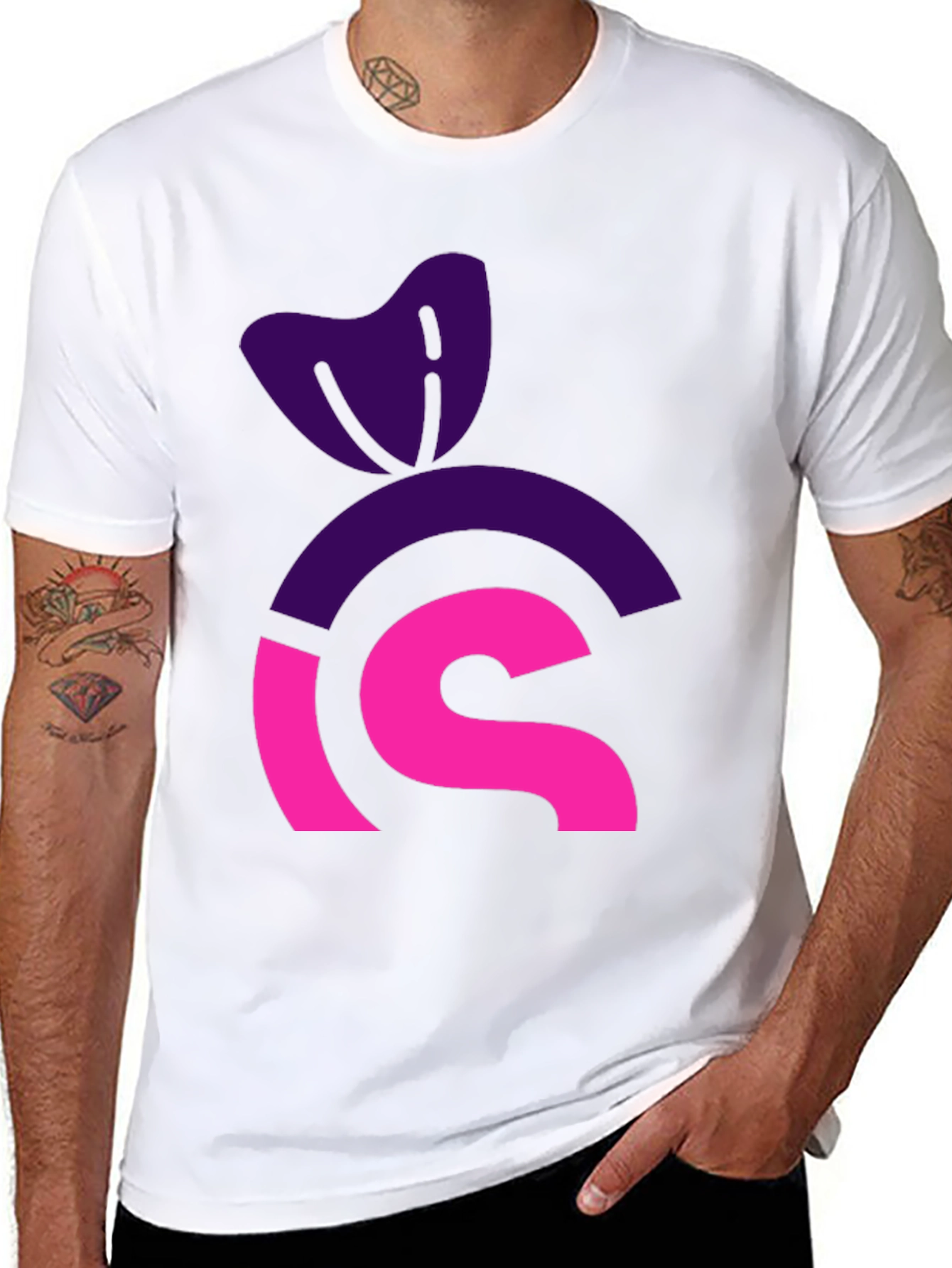 Black Modern Graphic Tee: Purple & Pink Icon Design view 8