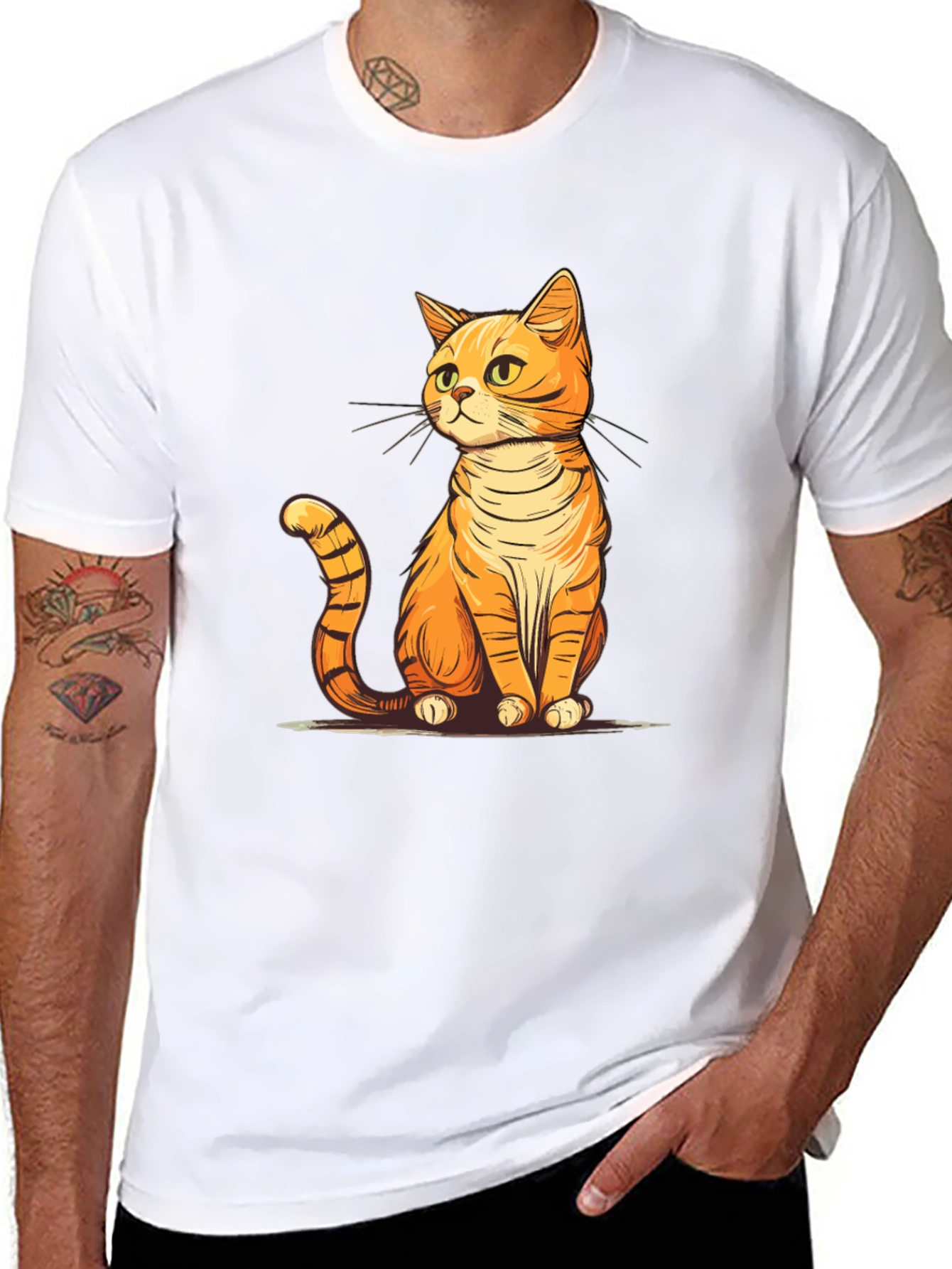 Black Cute Cartoon Cat T-Shirt - Unisex Black Tee view 8