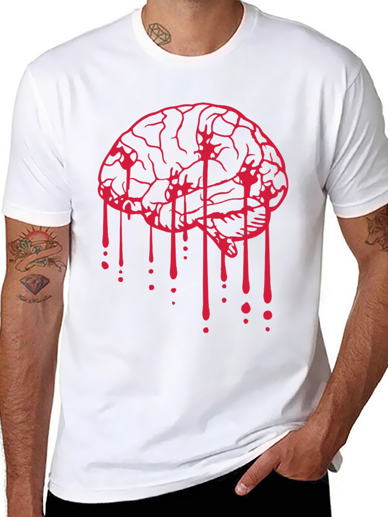 Black Bleeding Brain Graphic Tee - Black view 8