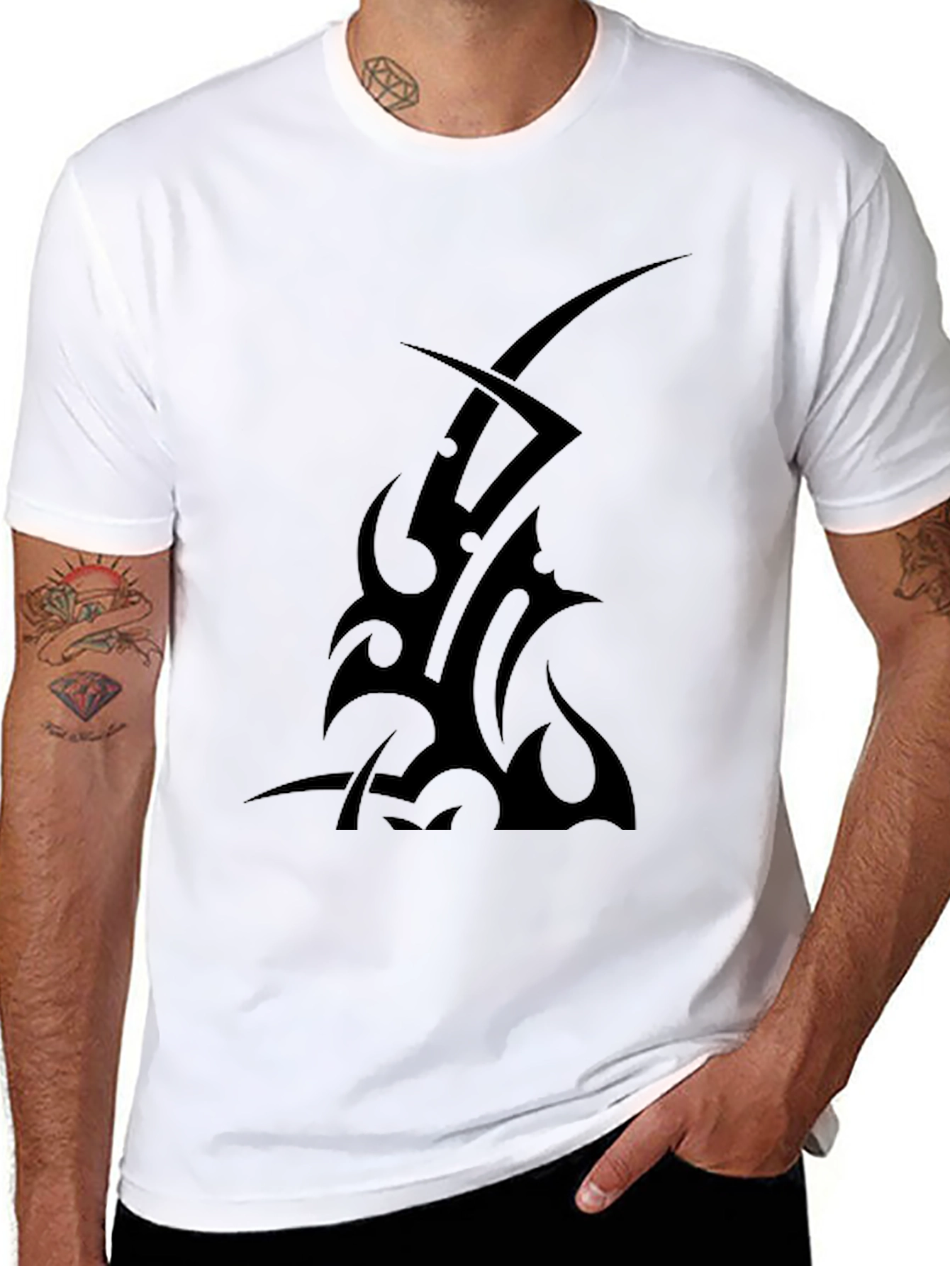 Black Tribal Tattoo Graphic Tee - Black Cotton T-Shirt view 8